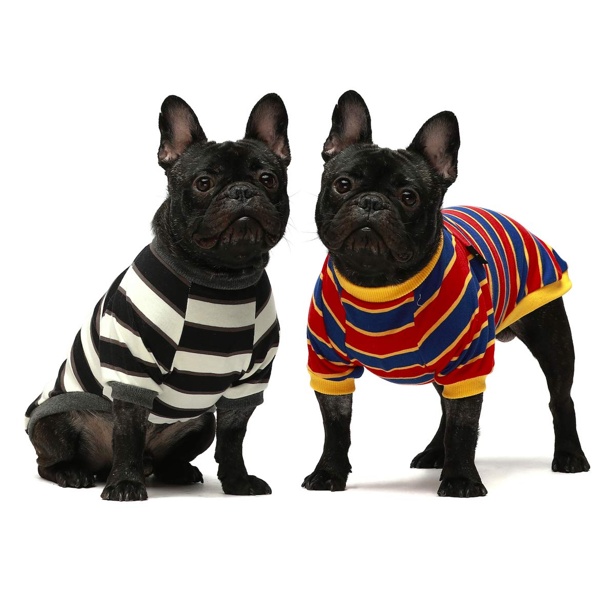 Fitwarm 2 Pack Striped Dog Shirt, Summer Dog Clothes For Small Dogs Boy, Breathable Pet Tshirt, Stretchy Cat Outfit, 101% Cotton