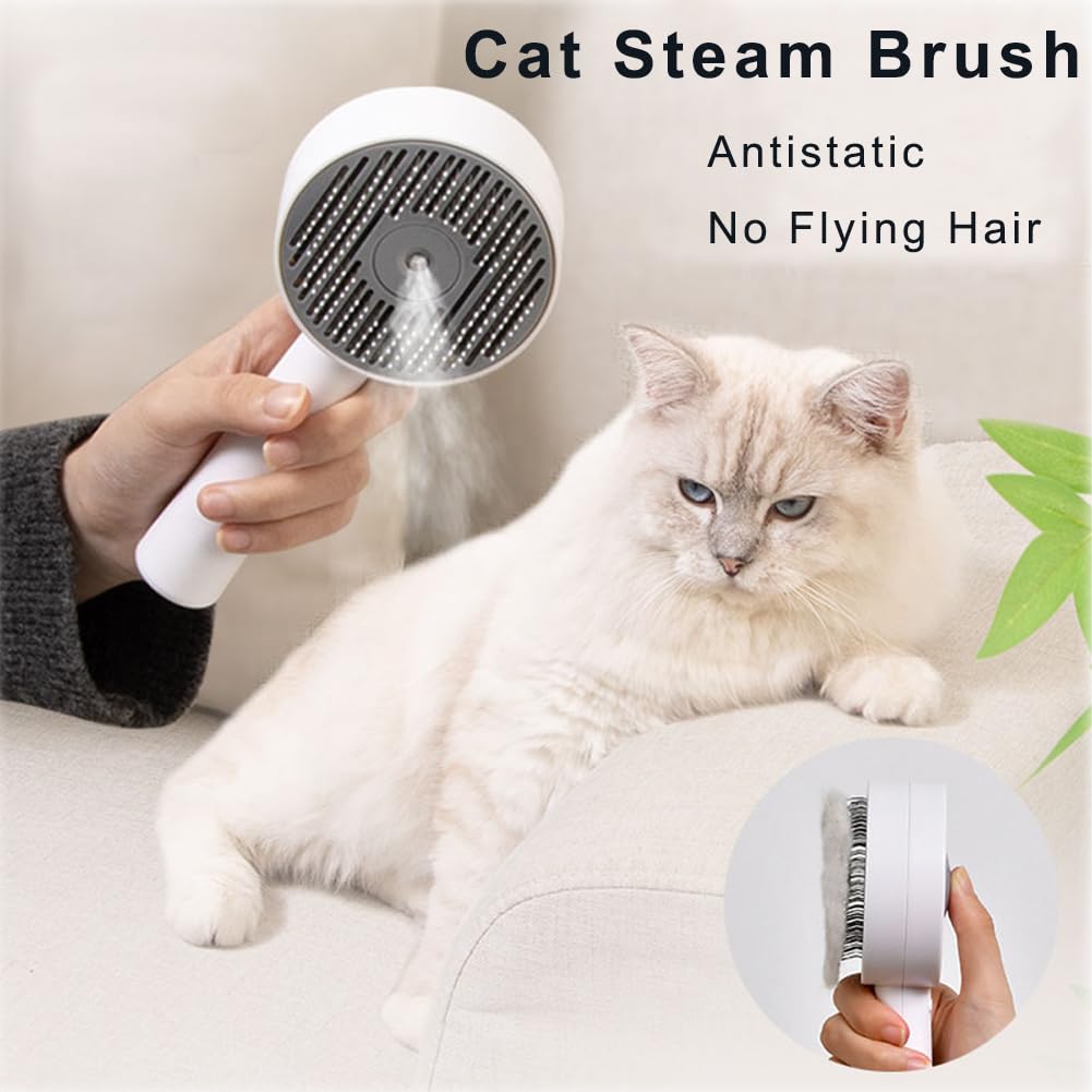 Marchul Pet Steam Brush For Shedding Control, Anti-Static Fine Spray Cat Grooming Brush With Release Button And Tank, Deep Clean