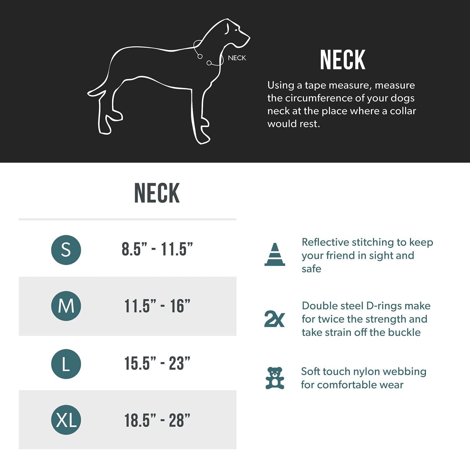 EzyDog Double Up Dog Collar - Reflective Large Dog Collar with ID Tag D-Ring, For Small, Medium & Large Dogs - Supreme Comfort w