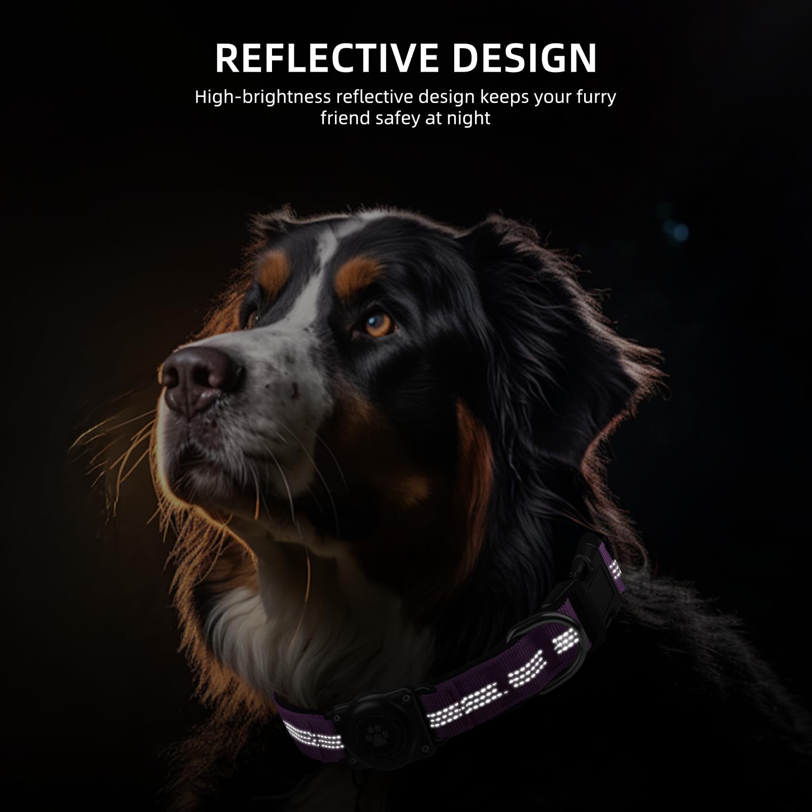 Upgraded Airtag Dog Collar, Ip68 Waterproof Air Tag Dog Collar Holder, Reflective, Ultra-Durable, Comfortable Padded, Heavy Duty Dog Collars For Small Medium Large Dogs (L (14.8'-20.3'), Purple)