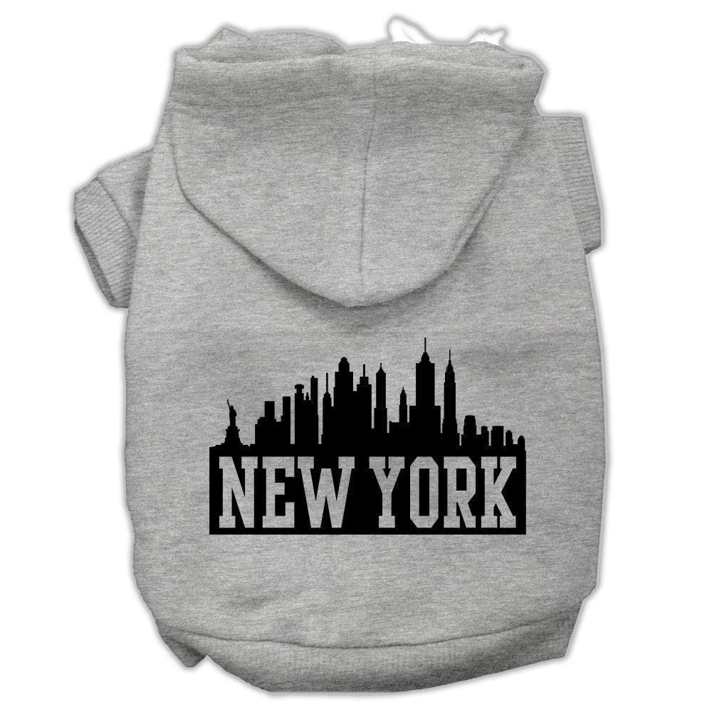 Mirage Pet Products 62-81 XXXLGY New York Skyline Screen Print Grey Pet Hoodie, X-Large