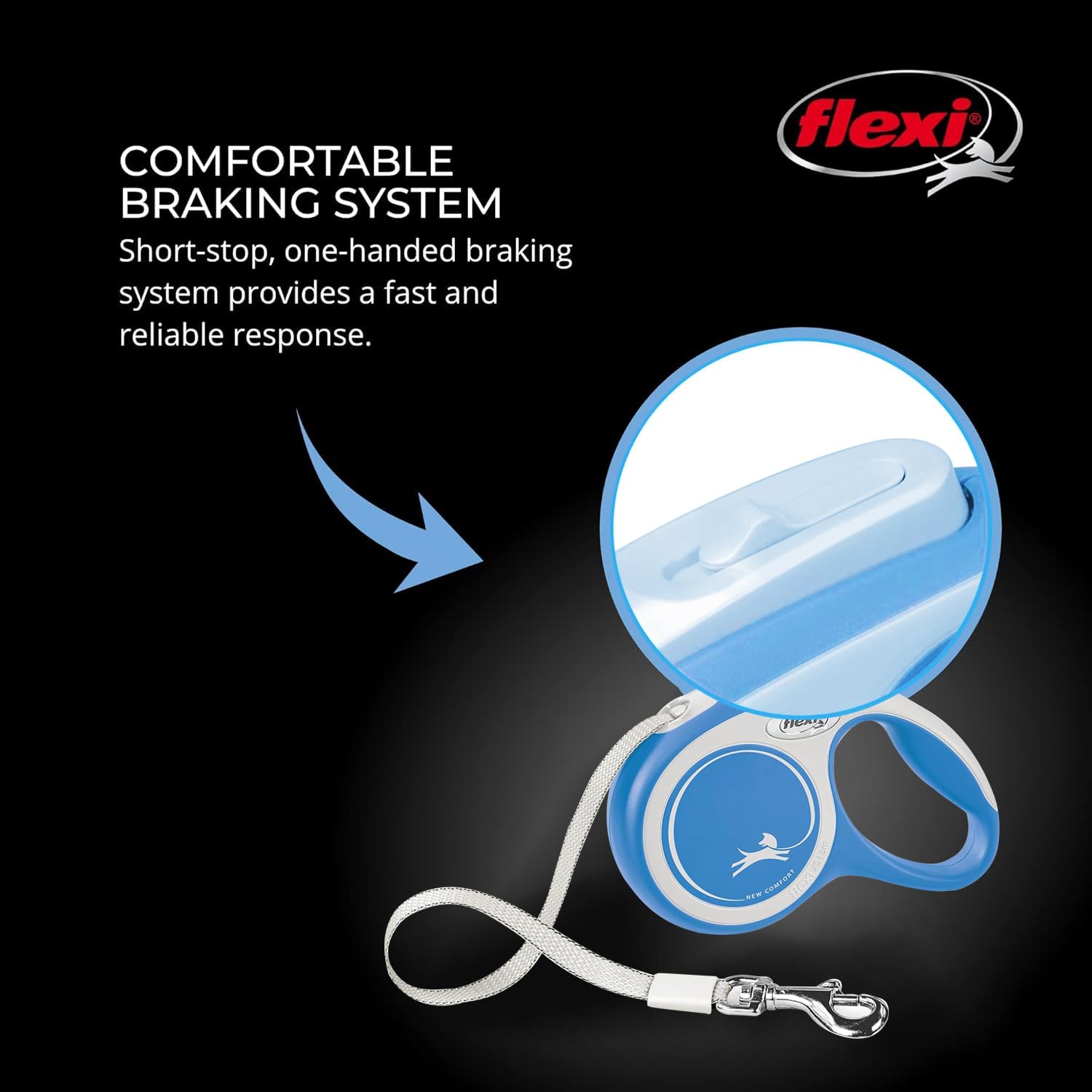 Flexi New Comfort Tape Retractable Dog Leashes For Extra Small Dogs Upto 26 Lbs. - 10 Ft., Blue | Tangle Free Pet Walking Leash