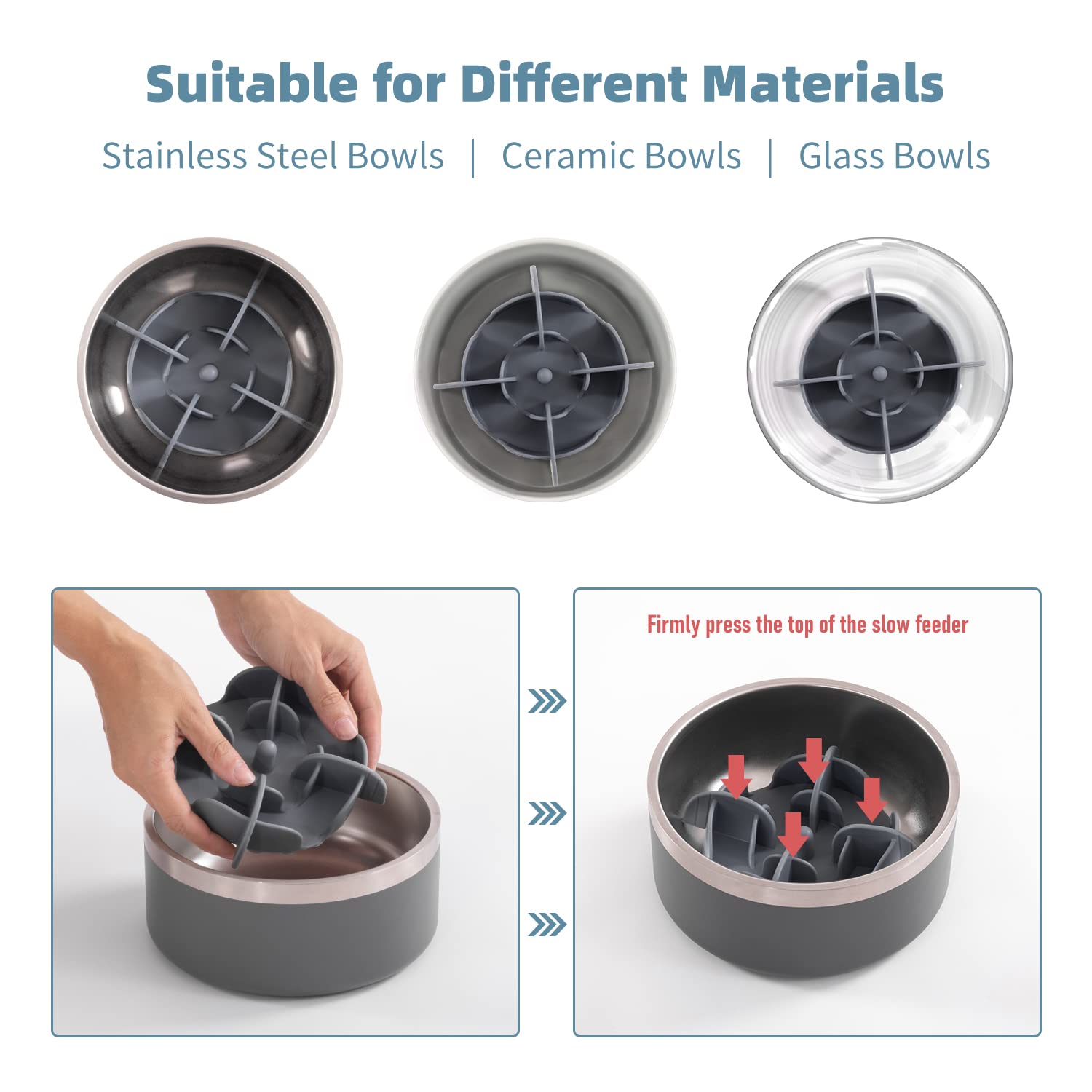 Jaoul Slow Feeder Insert For Small Dogs, Silicone Pet Feeder Accessory With Dividers & Suction Cups, Dishwasher Safe, 5X5 Inches