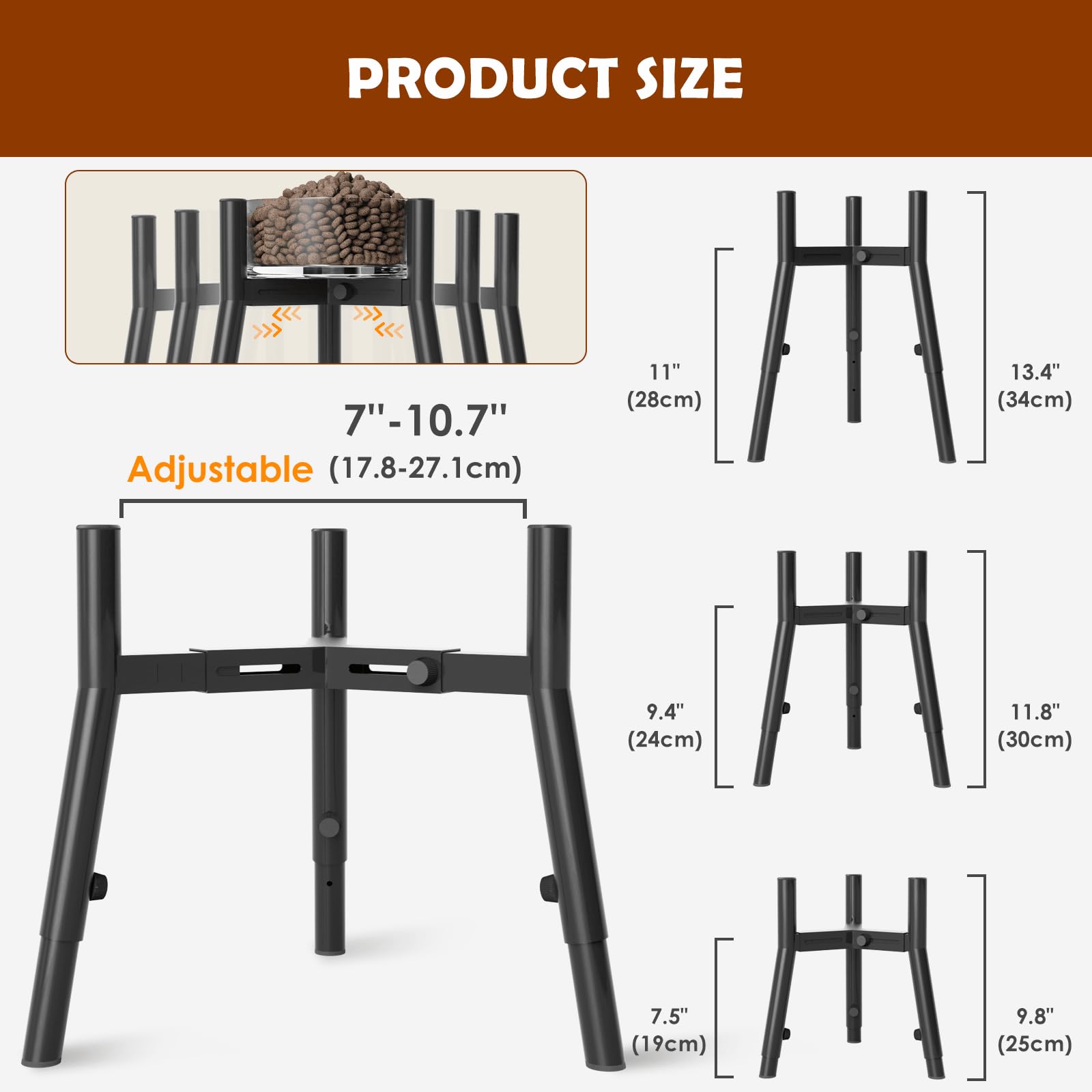 Tidant Adjustable Dog Bowl Stand For Large Dogs, Elevated Bowls For 7-10.7'' Width, 3 Height Settings