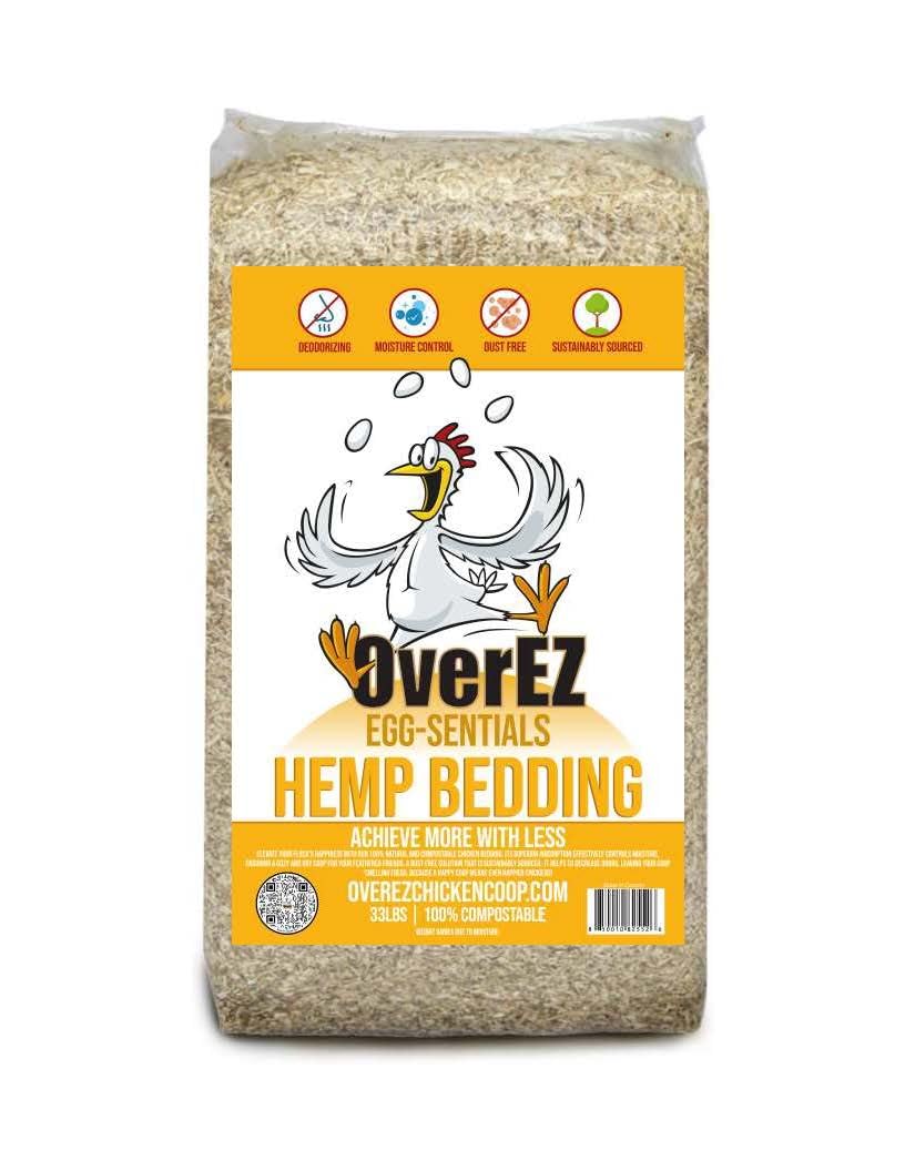 [33lbs] OverEZ Hemp Chicken Bedding - Made from 100% Natural Hemp - Super Absorbent, Eco-Friendly, Eggcellent Odor Control, and 