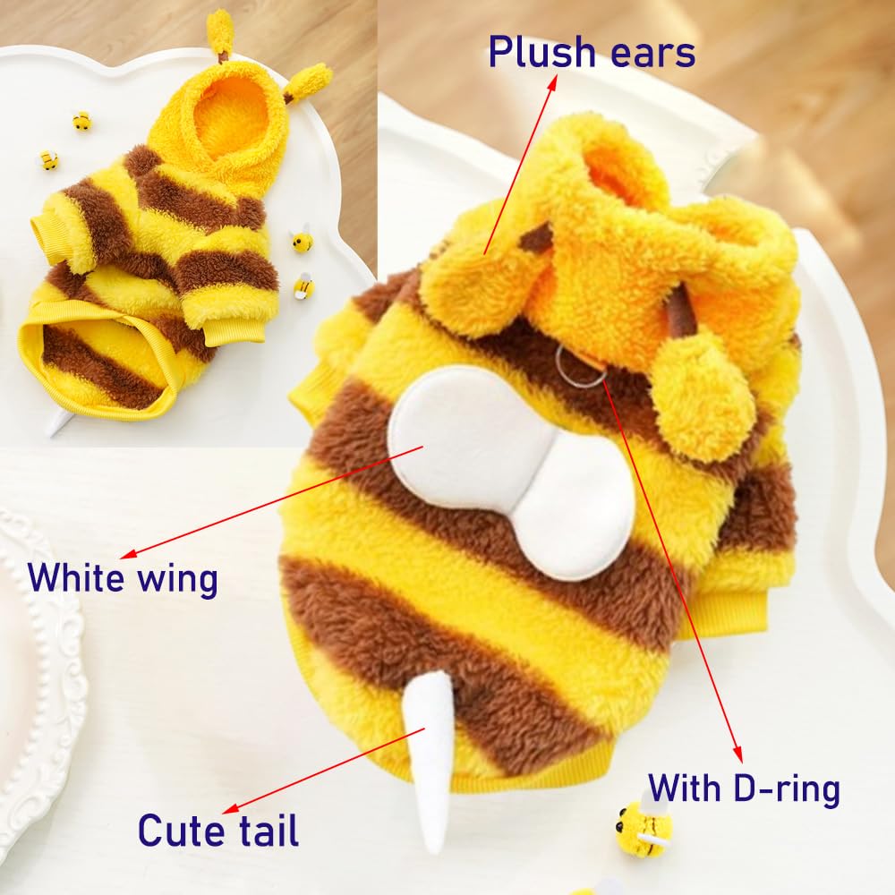 Aniac Fleece Dog Hoodies With D-Ring Autumn Winter Puppy Clothes For Small Dogs Bumblebee Cat Apparel Cold Weather Coat Funny Do