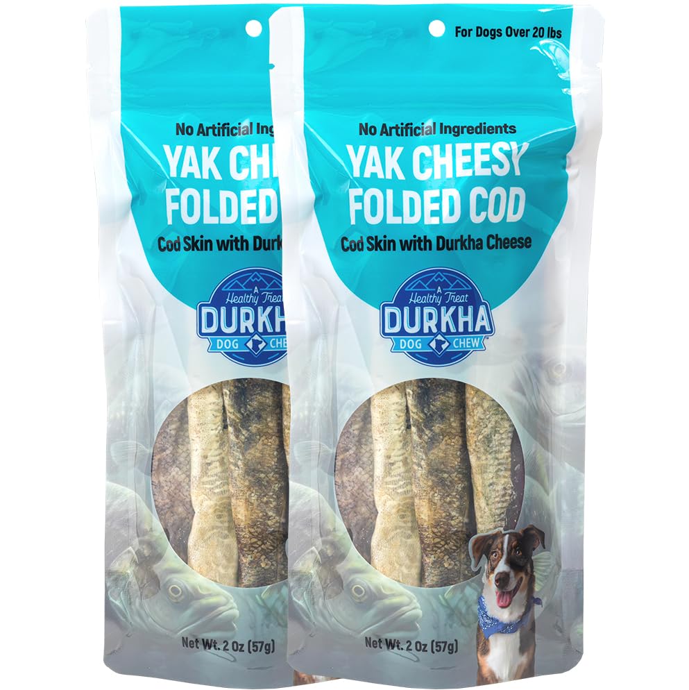 Durkha Fold Cod Dog Treats - All-Natural Fish Treats, High in Omega-3, Infused with Himalayan Yak Cheese, Ideal for Sensitive St