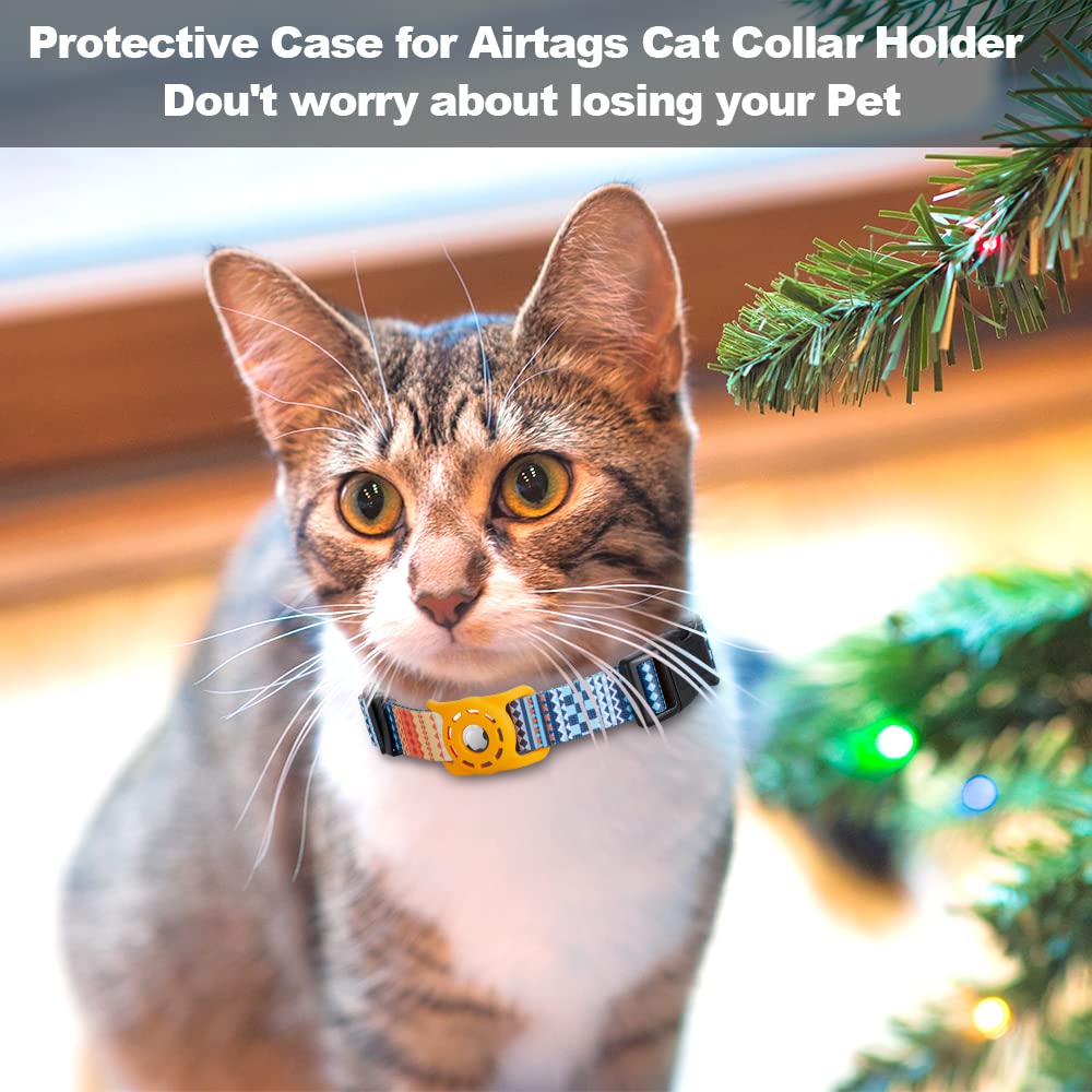 Konity Airtag Cat Collar, Compatible With Apple Airtag, Polyester Pet Kitten Puppy Collar With Silicone Airtag Holder For Small