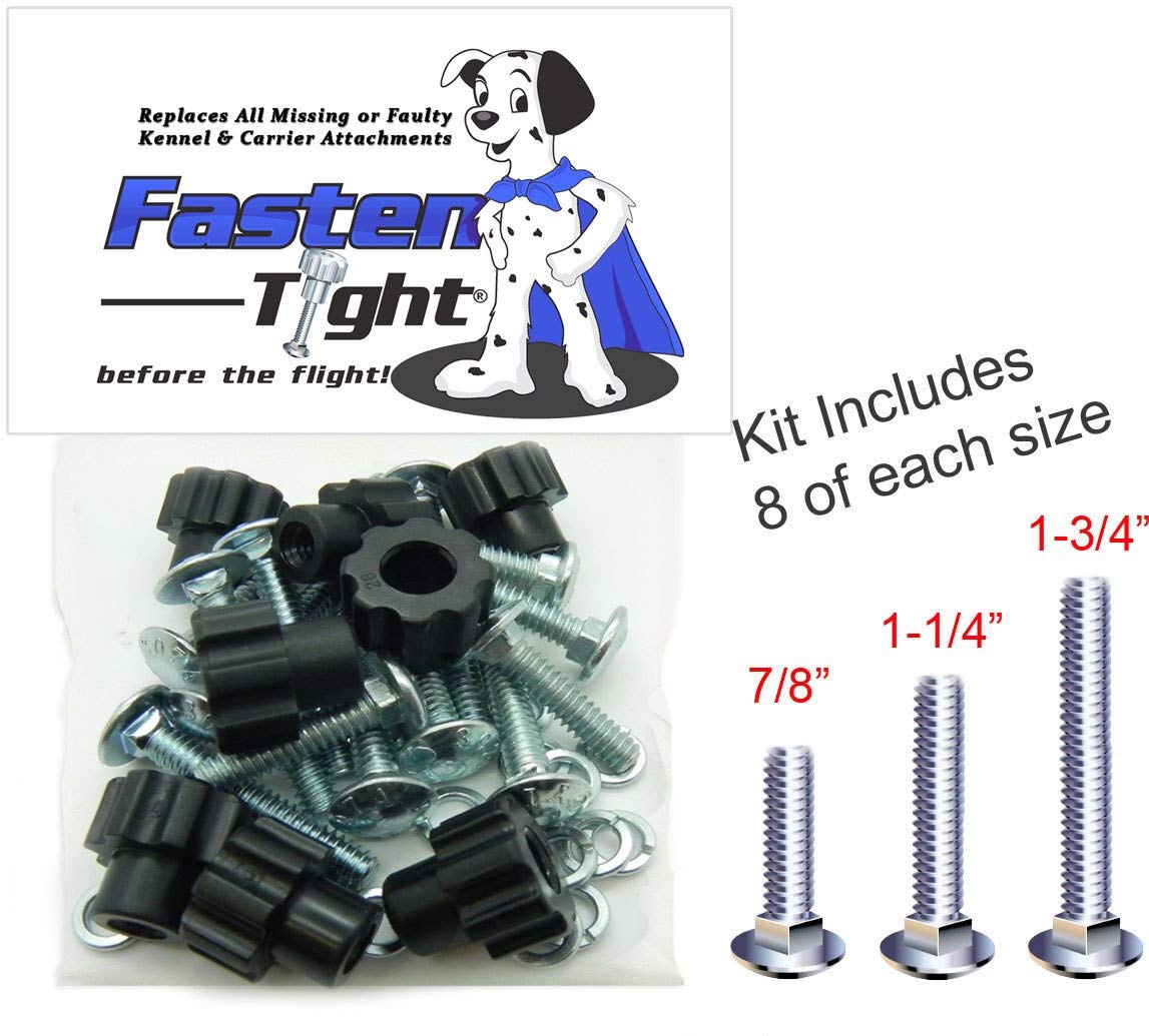 Fasten Tight Pet Carrier Kennel Fasteners - 8Pk Black Nylon Nuts, Metal Bolt Screws