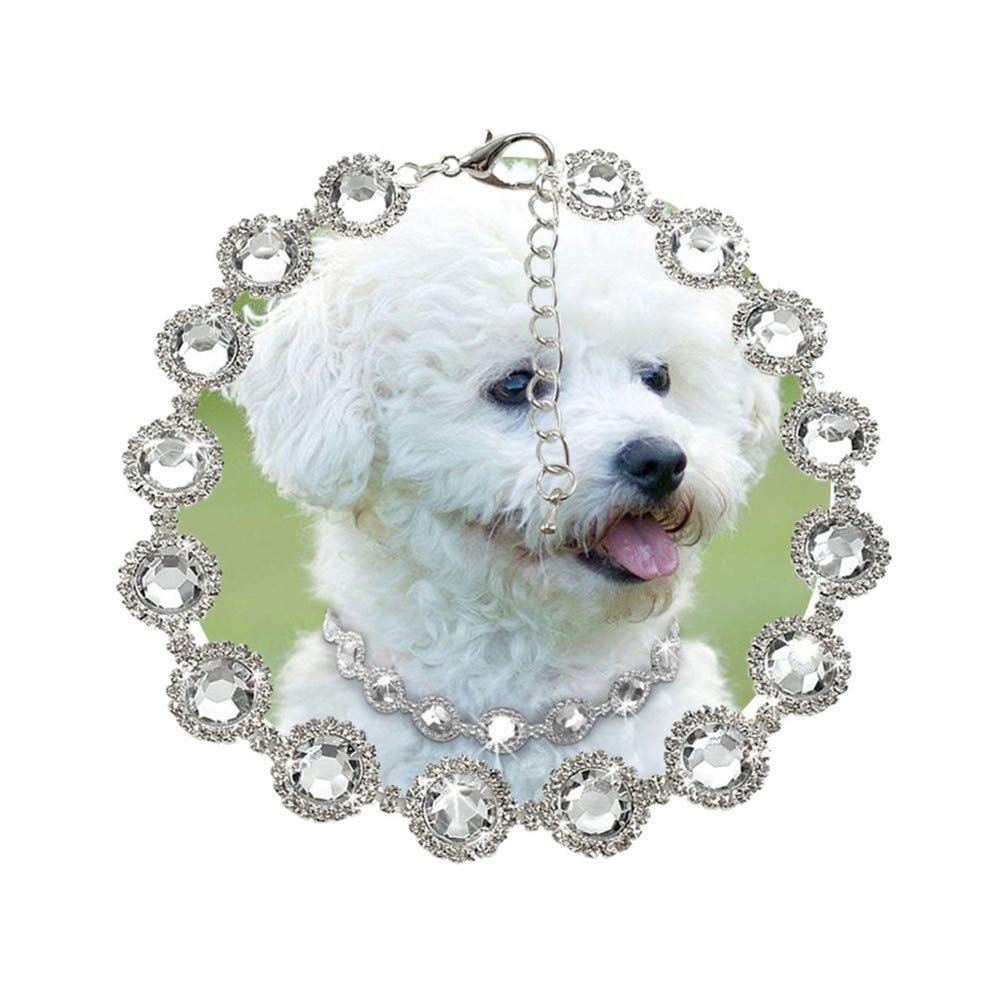 Dogs Kingdom Pet Dog Cat Crystal Collar Bling Rhinestones Party Princess Necklace Adjustable Necklace Accessories,White,M:10-12'