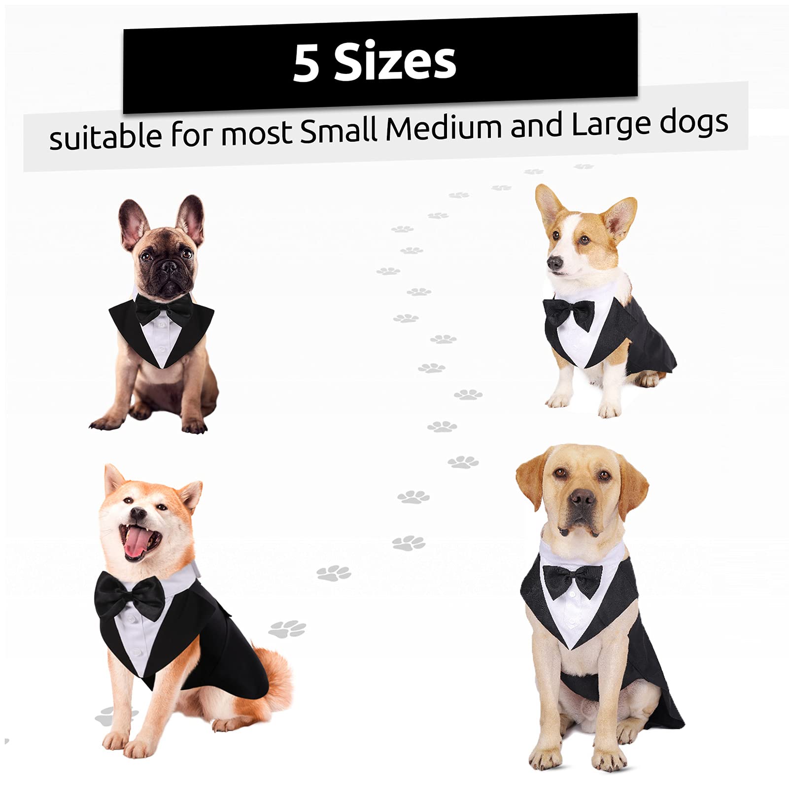 Aofitee Dog Tuxedo Formal Dog Suit And Bandana Set, Gentle Dog Wedding Party Suit Bow Tie Shirt Vest, Pet Tuxedo Costume Outfit
