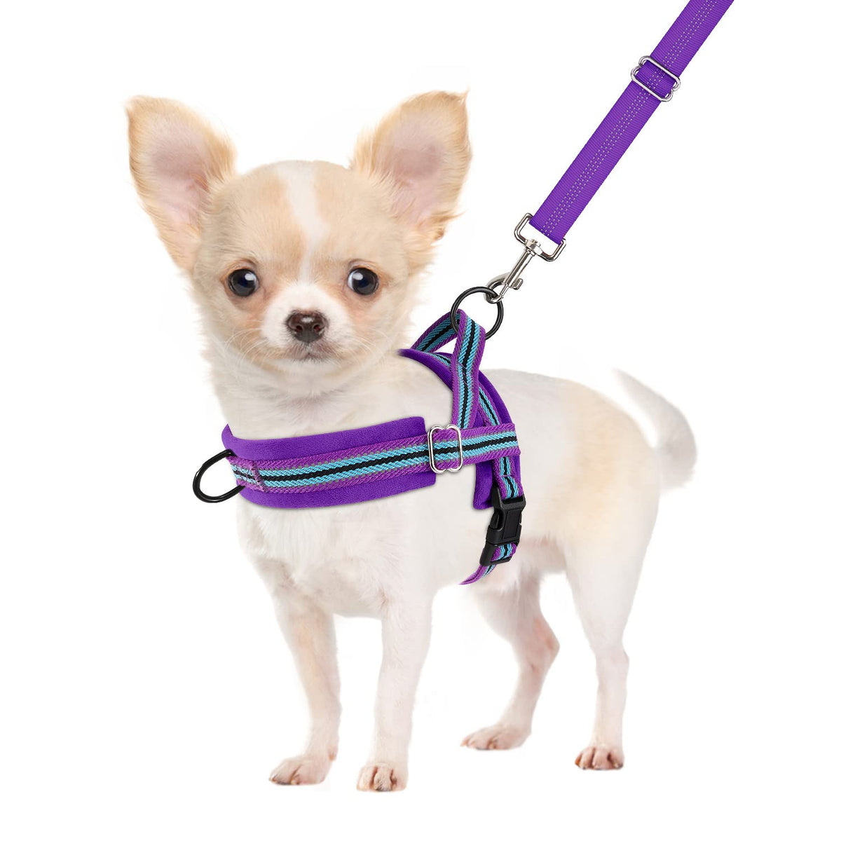 Slowton No Pull Small Dog Harness And Leash Set, Puppy Soft Vest Harness Neck & Chest Adjustable, Reflective Lightweight Harness & Anti-Twist Pet Lead Combo For Small Medium Dogs (Pu-Front Clip, Xs)