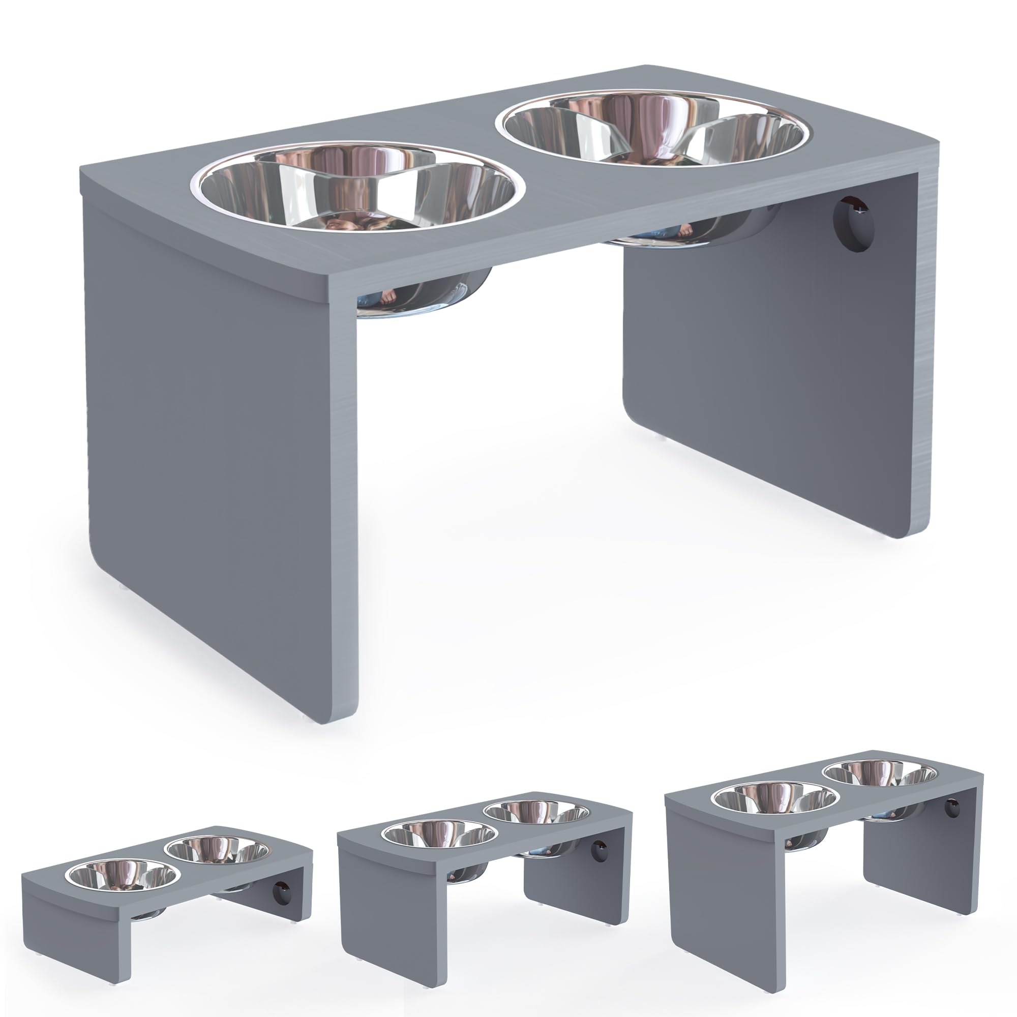 Elevated Dog Bowls, Bamboo Raised Dog Bowl For Large Dogs, With 2 Stainless Steel Bowls (13'' Tall-68Oz Bowl, Grey)