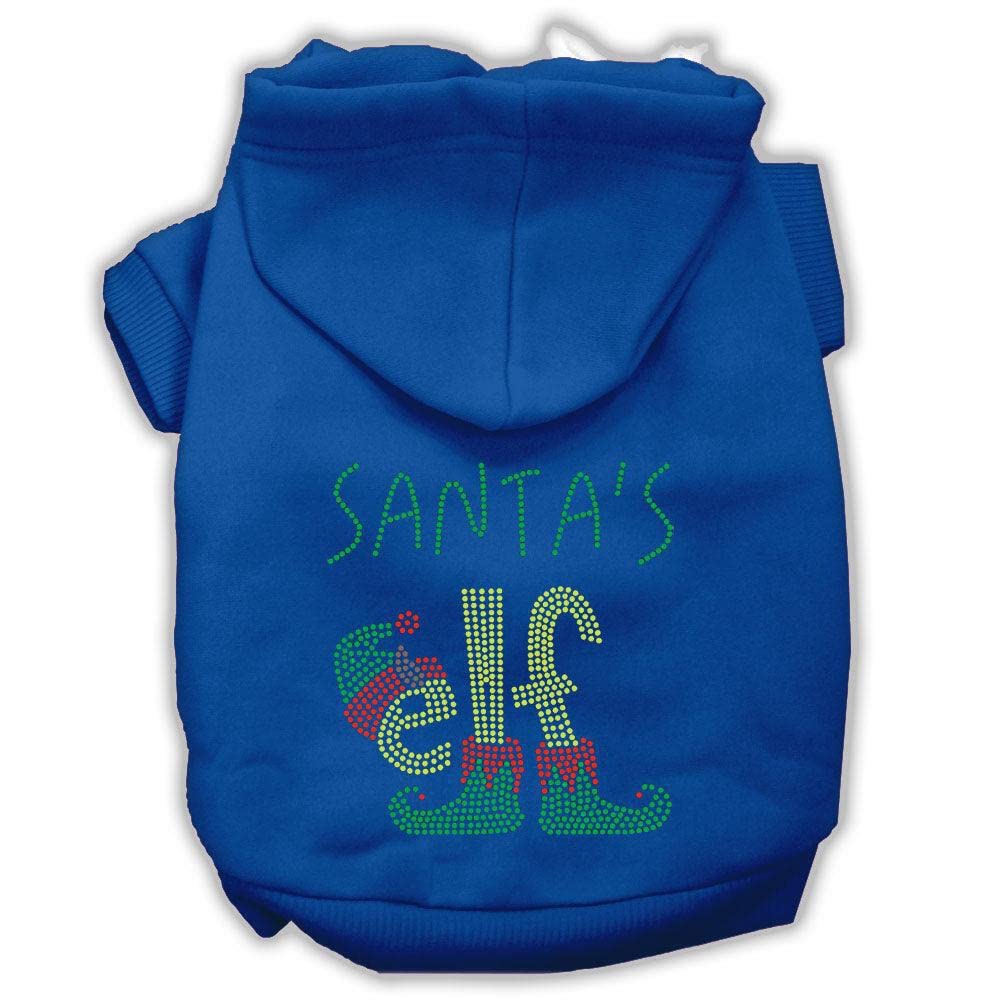 Christmas Pet, Dog & Cat Hoodie Rhinestone, 'Santa'S Elf' Blue Xs (0-3 Lbs.)