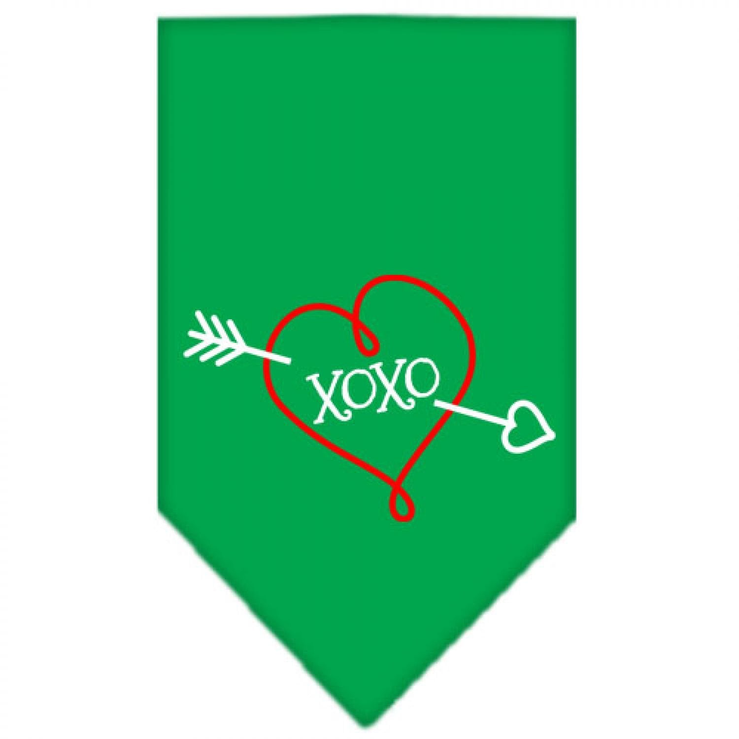 Pet and Dog Bandana Screen Printed, &quot;XOXO&quot; Emerald Green Large