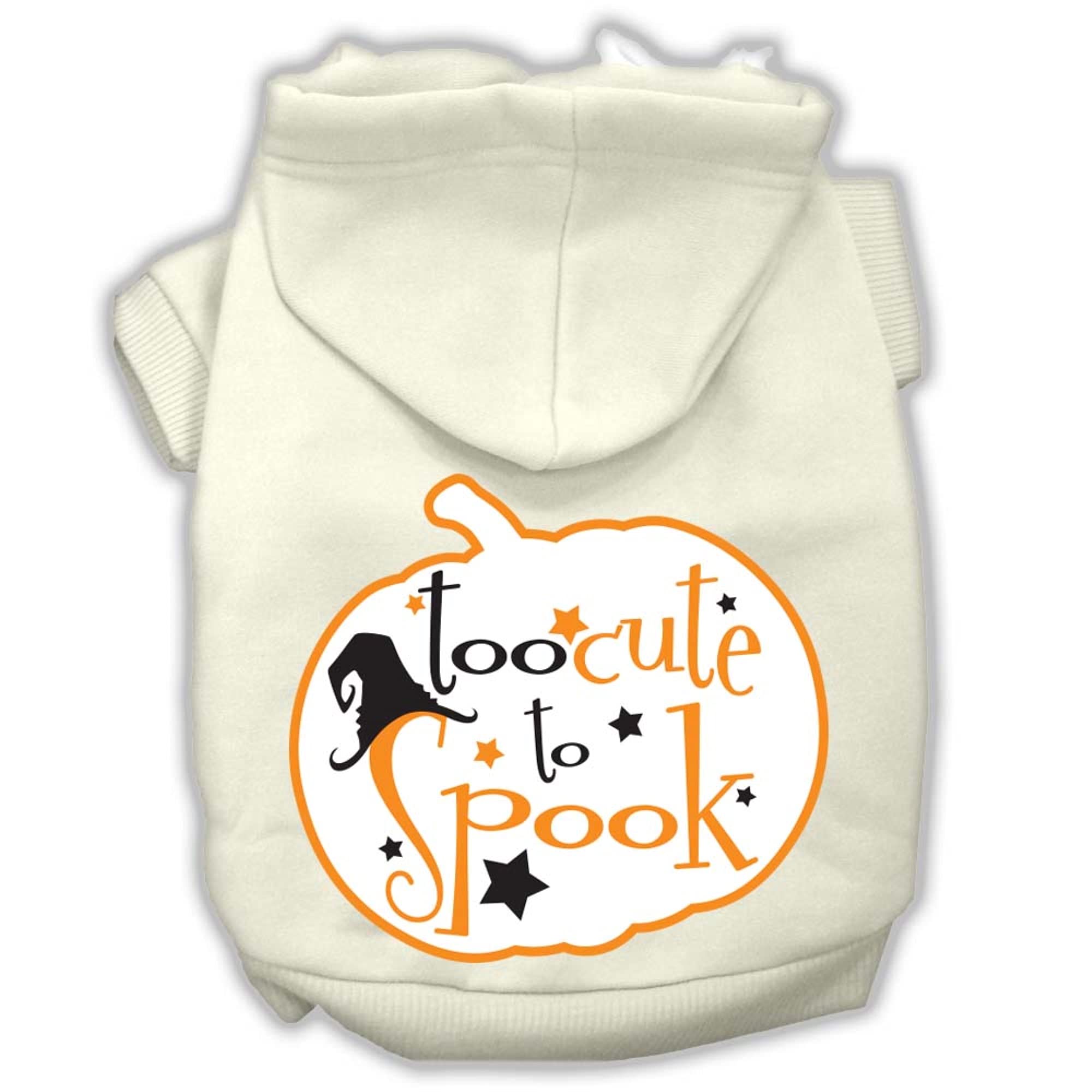 Halloween Pet Dog & Cat Hoodie Screen Printed, 'Too Cute To Spook' Cream 3Xl (25-35 Lbs.)