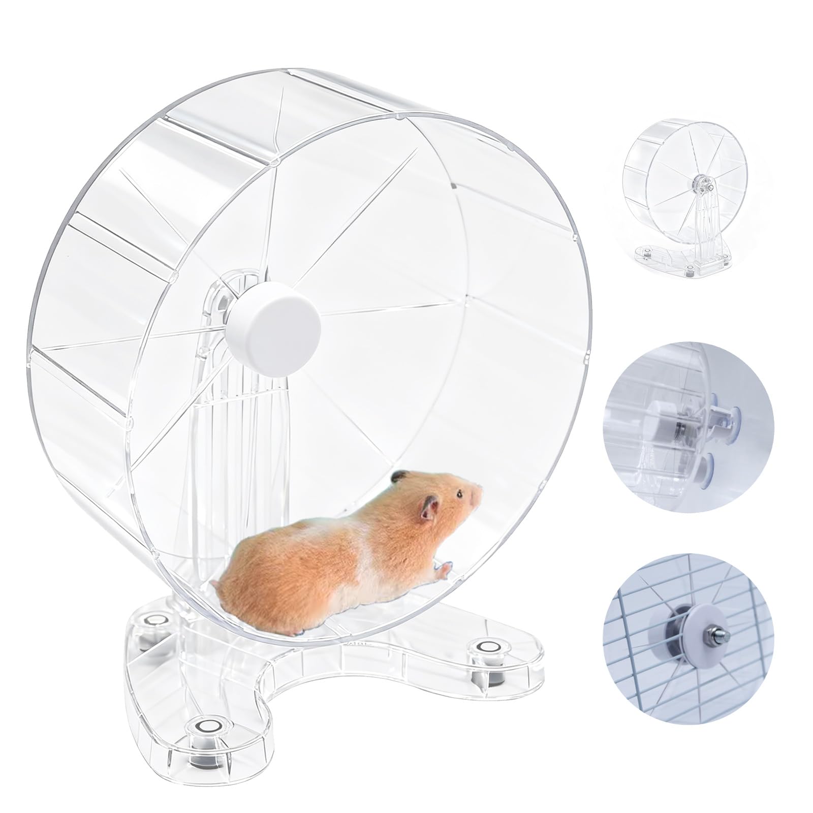 Hamster Wheel, 8.7 Super-Silent Exercise Wheels, Dual-Bearings Quiet Spinner Running Wheels, 3 Installation Methods, Fits Any Ha