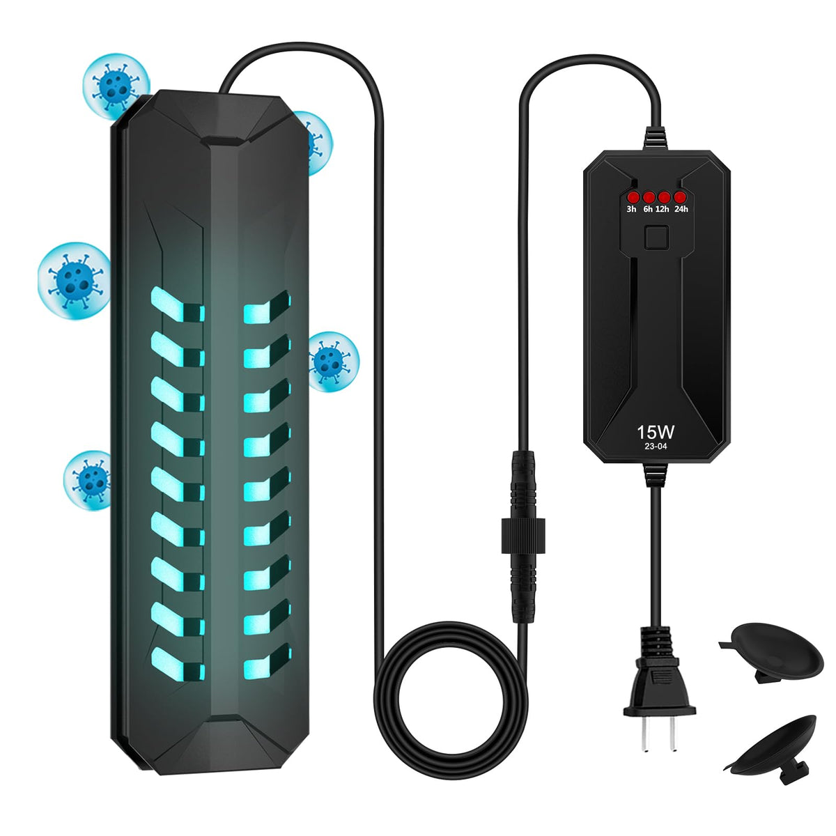 Taishan Aquarium Clean Light,15 W Uv Sanitizer Submersible Light With Timer,Double Tube Aquarium Water Clean Green Clear Waterpr