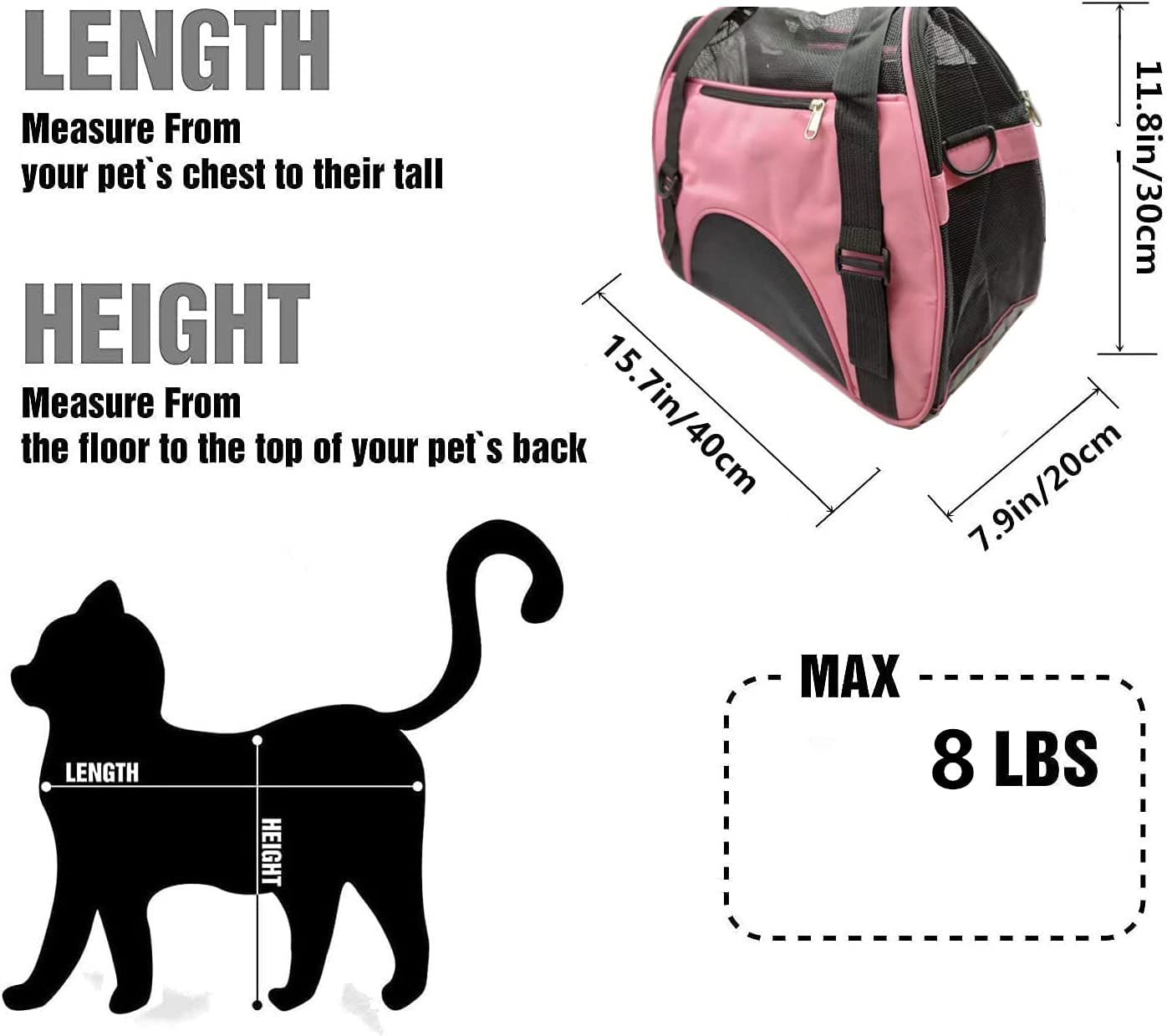 ZaneSun Soft-Sided Cat Carrier - LightPink, Portable, Airline Approved, Foldable Pet Bag for Cats & Small Dogs