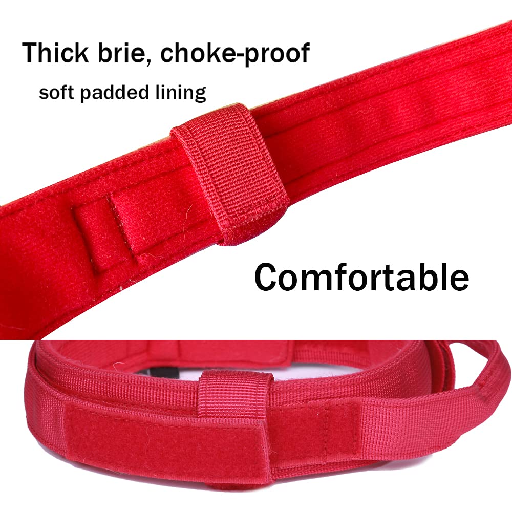 Tactical Dog Collar Military Dog Collar Adjustable Nylon Dog Collar Heavy Duty Metal Buckle With Handle For Dog Training (Red,M)