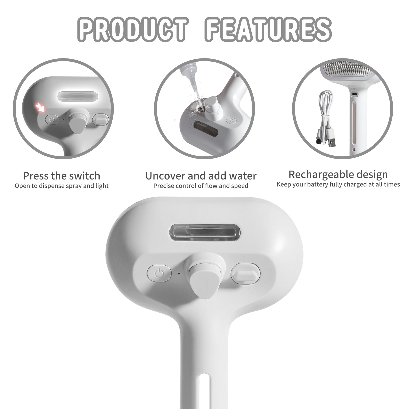 Susu & Wuwu Spray Cat Brush For Shedding - Water Brush For Cats And Dogs - Pet Hair Removal Comb With Water Tank And Release But