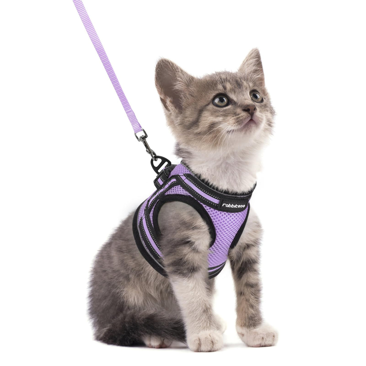 Rabbitgoo Cat Harness And Leash Set For Walking Escape Proof, Adjustable Soft Kittens Vest With Reflective Strip For Cats, Comfortable Outdoor Vest, Light Purple, S