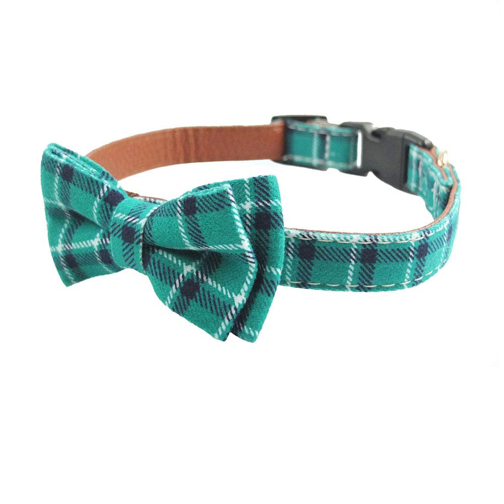 Dog Collar Bow Tie - Adorable Plaid Sturdy Soft Material&Leather Dog Collars For Small Medium Large Dogs Breed Pup Adjustable 18 Colors And 3 Sizes (Cyan Plaid, L 15'-23')