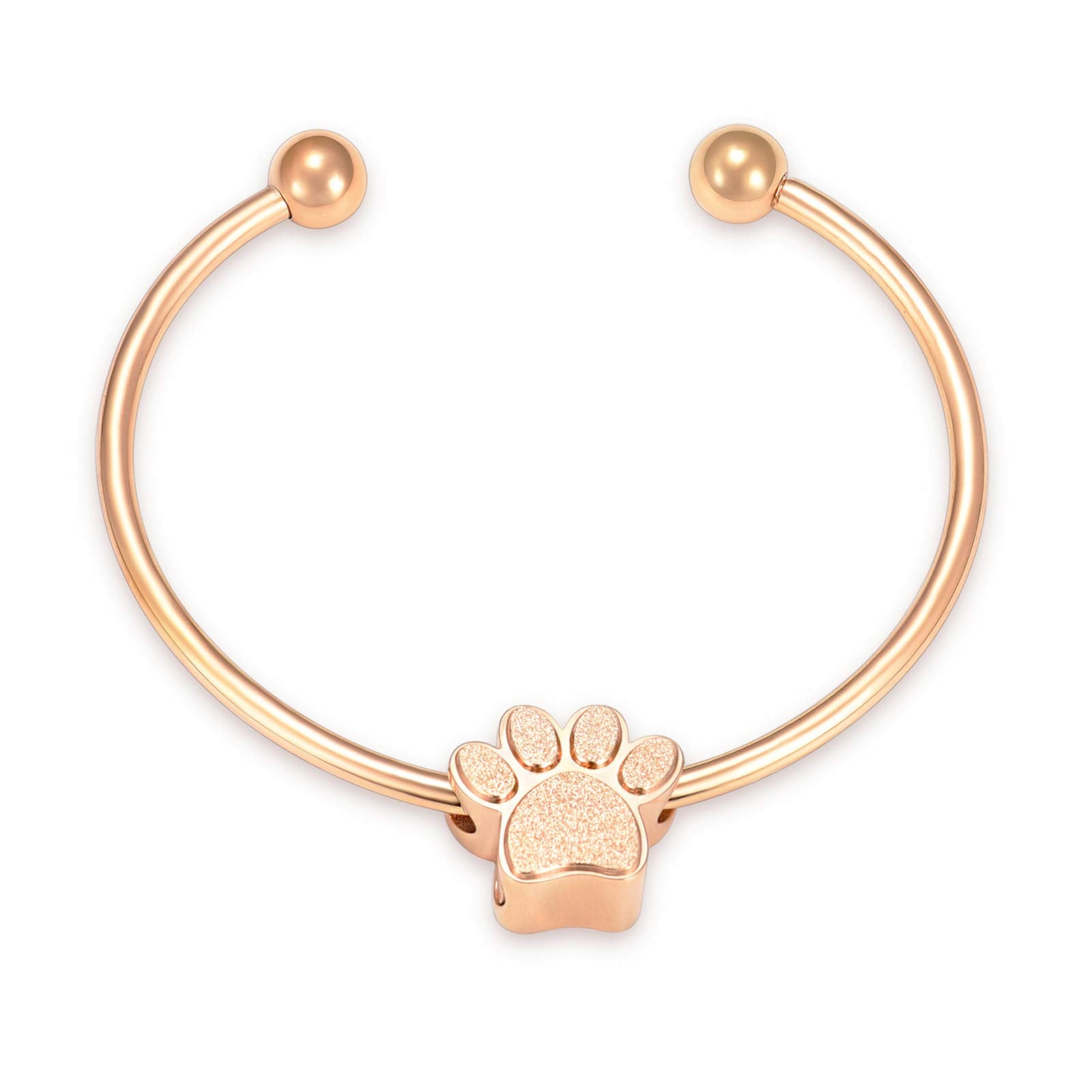 constantlife Cremation Bracelet for Pets Ashes - Dog Paw Pendant Bangle Stainless Steel Memorial Urn Jewelry (Rose Gold)