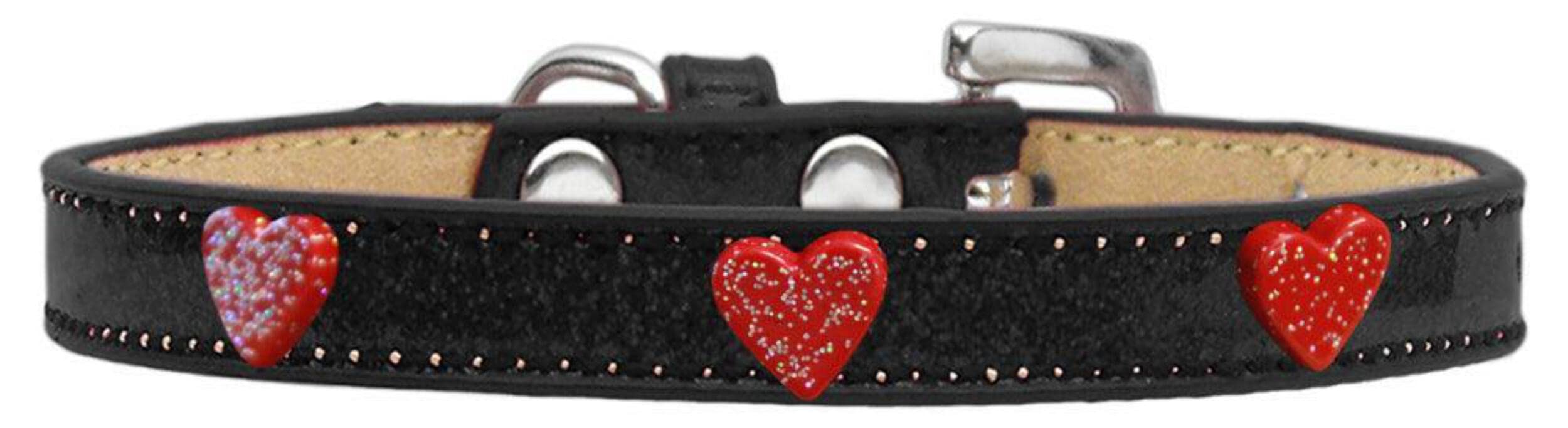 Dog, Puppy & Pet Widget Ice Cream Collar, Red Glitter Heart Black 16