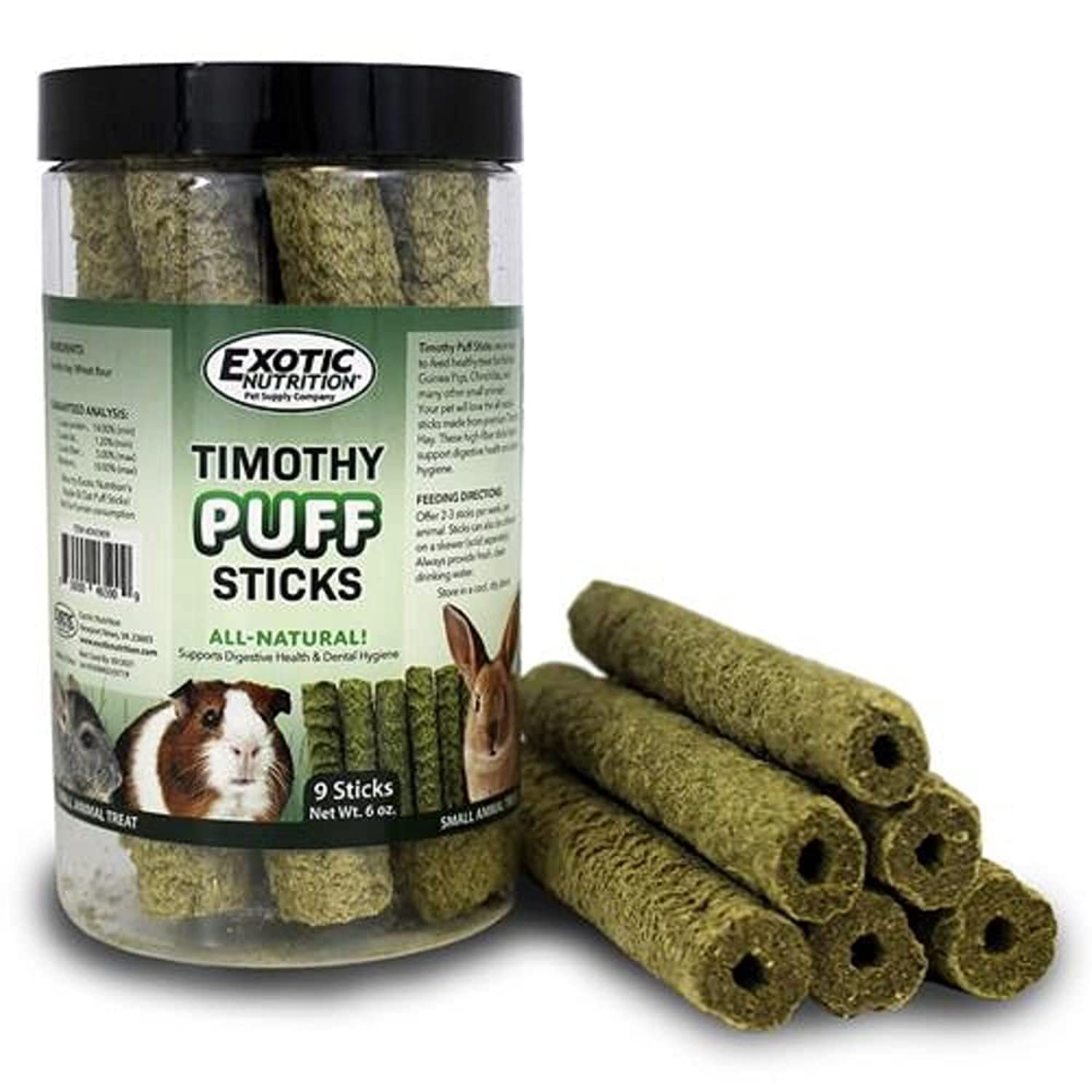 Timothy Puff Sticks - Healthy Natural Timothy Hay Chew Treat - High Protein, High Fiber - Guinea Pigs, Rabbits, Chinchillas, Pra