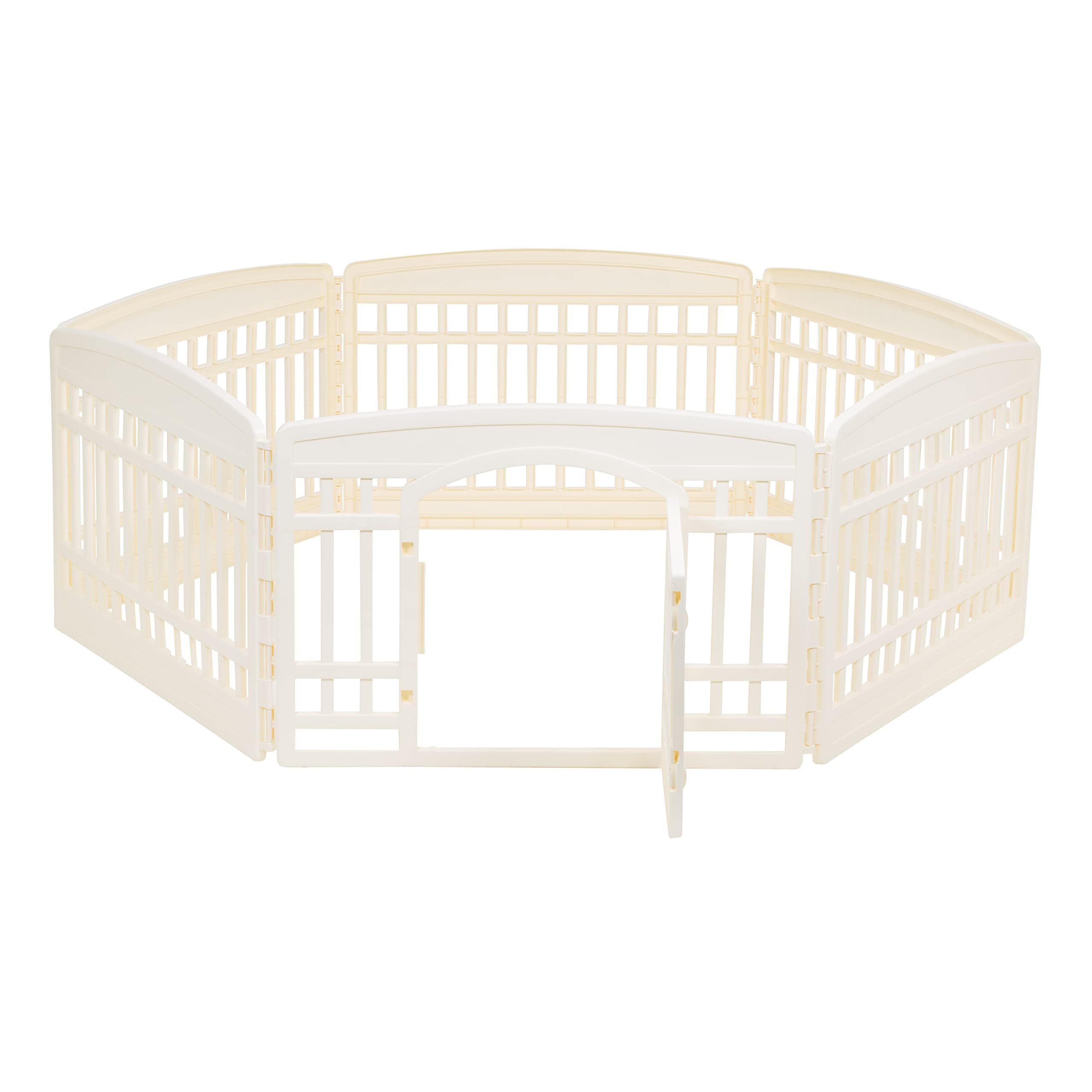 Amazon Basics 6-Panel Indoor Pet Dog Hexagonal Playpen, Puppy Playpen With Door, Easy Assemble Easy Storing, 24 In, Beige