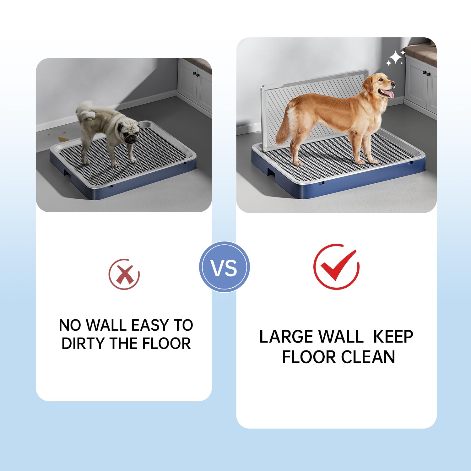 Kola Panda Dog Pee Pad Holder With High Wall,25.59''X19.69'' Inch Indoor Dog Potty Tray For Small/Medium Dogs,Pet Toilet Blue