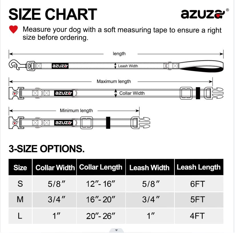Zuza Dog Collar And Leash Set, Durable Padded & Reflective Strip, Super Comfy For Medium Dogs, Fluorescent Yellow