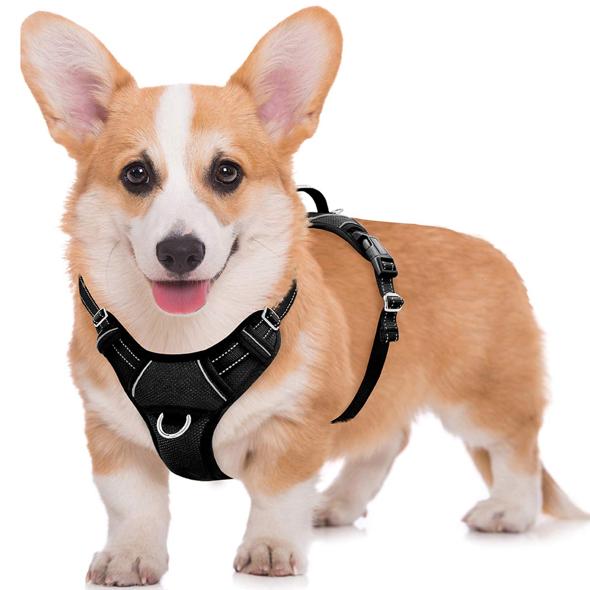 Barkbay No Pull Dog Harness Large Step In Reflective Dog Harness With Front Clip And Easy Control Handle For Walking Training Running With Id Tag Pocket(Black,M)