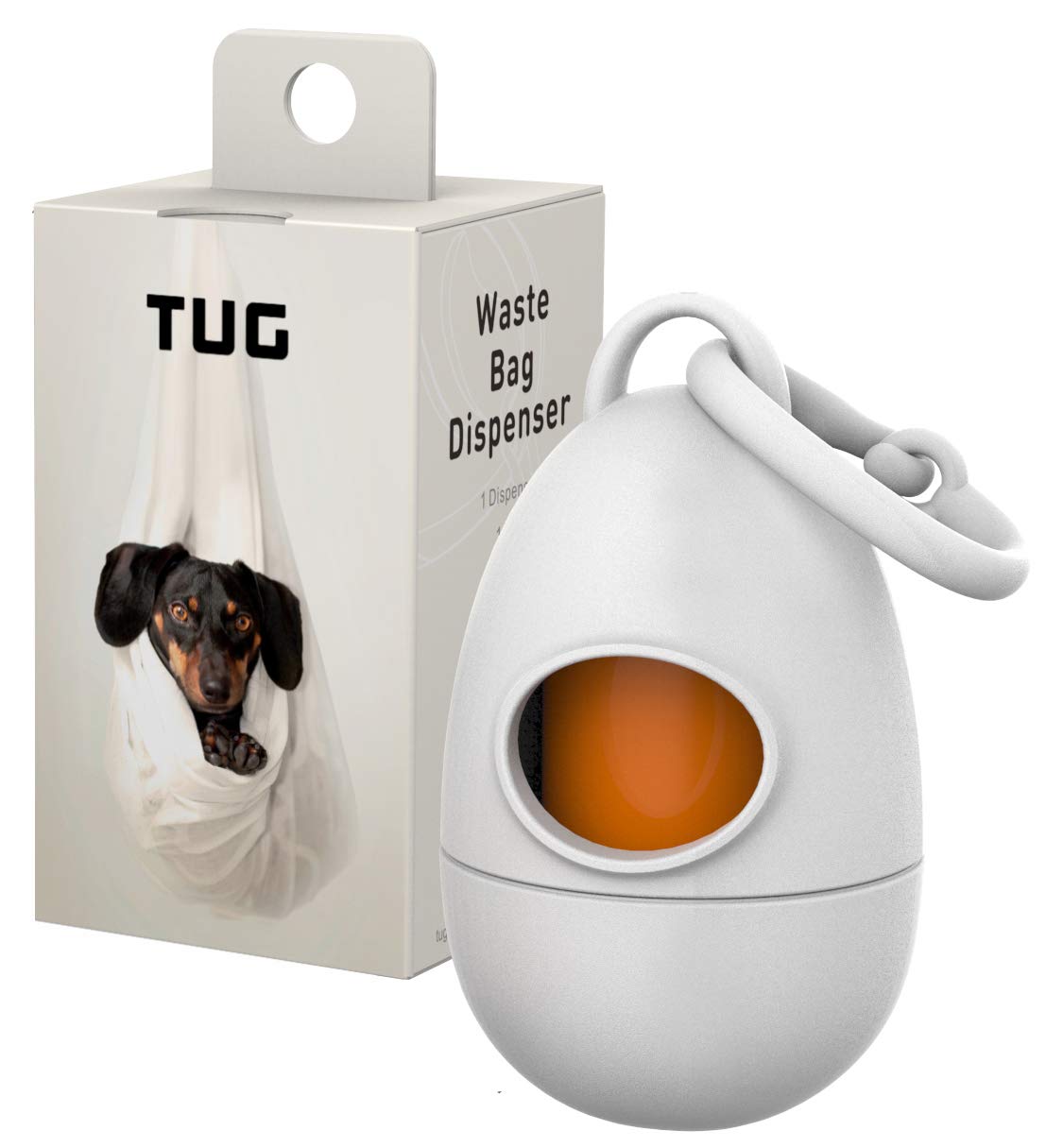 Tug Dog Waste Bag Dispenser With Dog Poop Bags, 15 Bags Per Roll, With White Dispenser