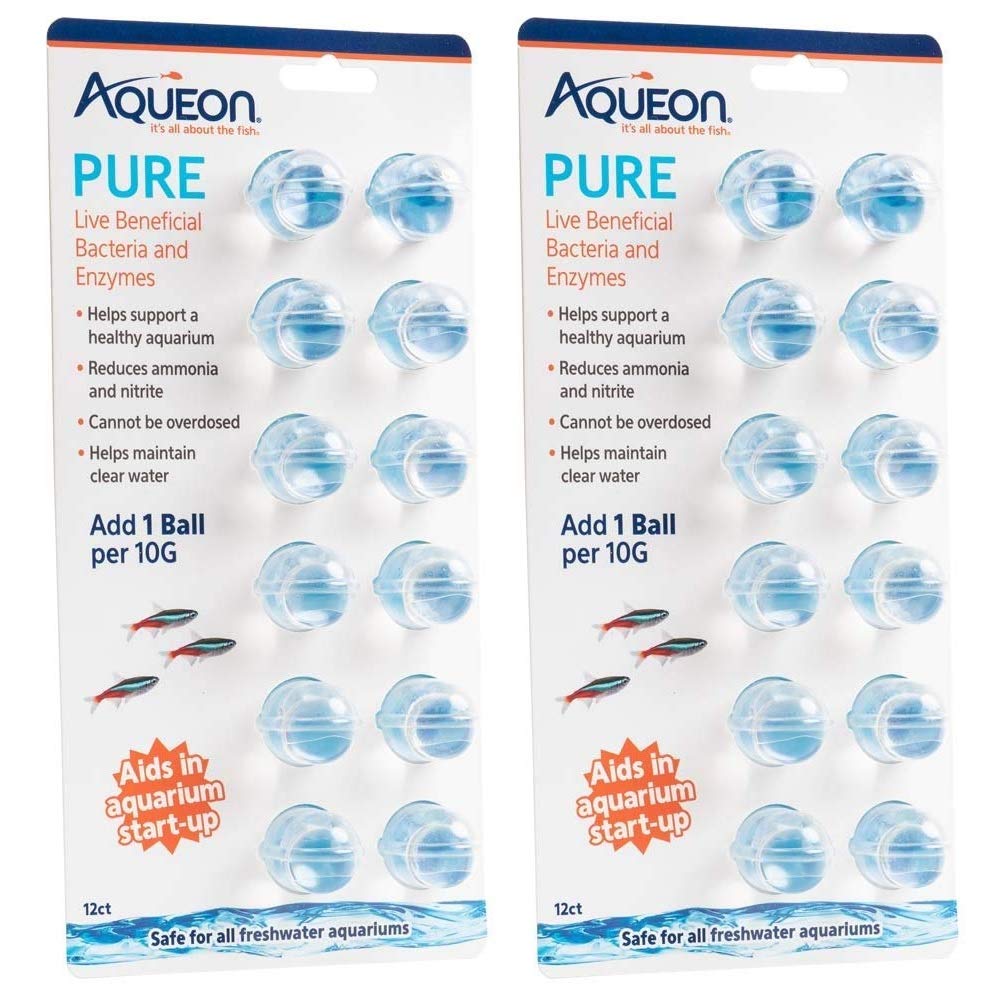 Aqueon 2 Pack Of Pure Live Beneficial Bacteria And Enzymes For Aquariums, 12 Pack Each, Treats Up To 240 Gallons2