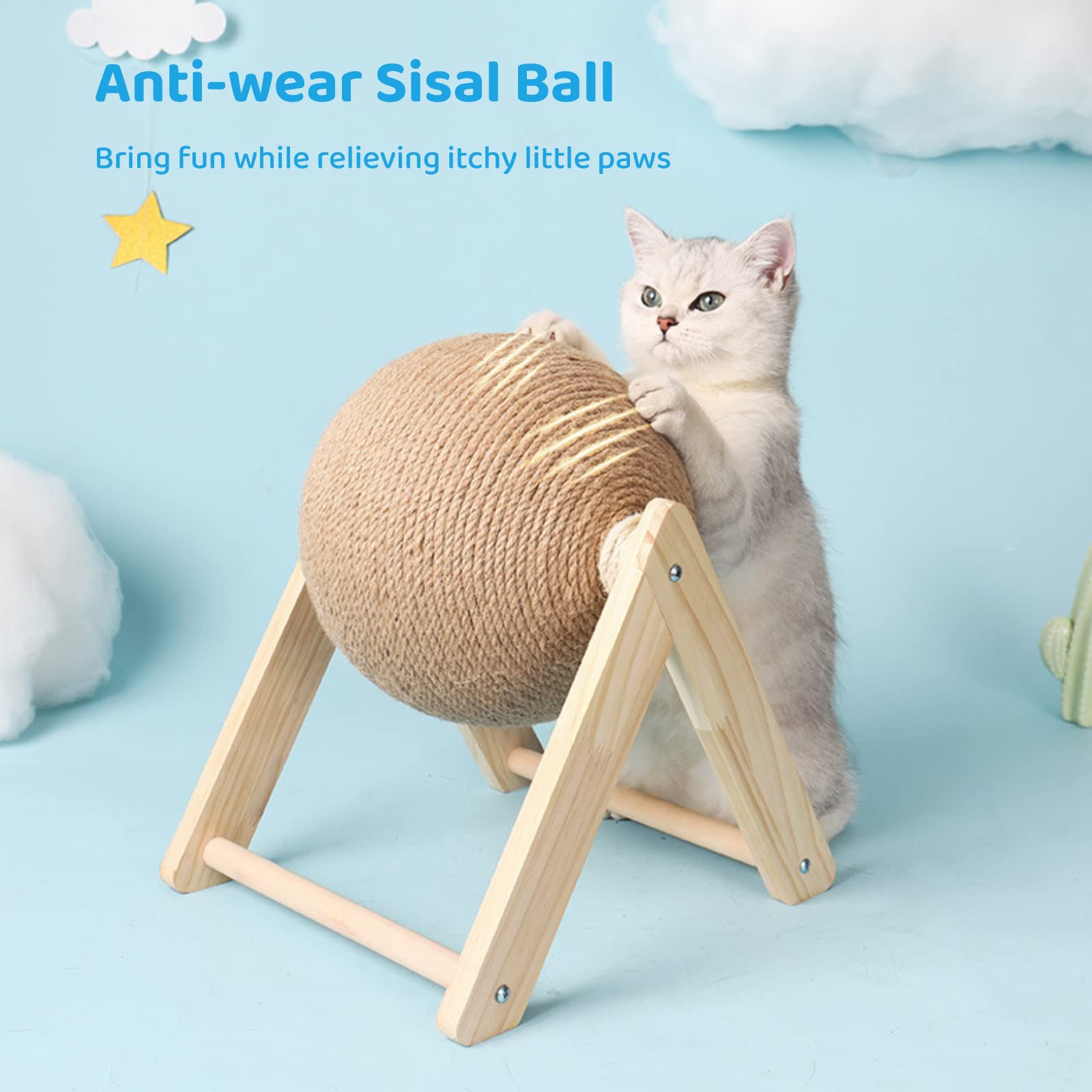 Battipaw Cat Scratcher, Rabbit Scratching Ball, Natural Sisal Scratcher, Spinning Cat Ball, Solid Wood Scratching Toy For Cats &