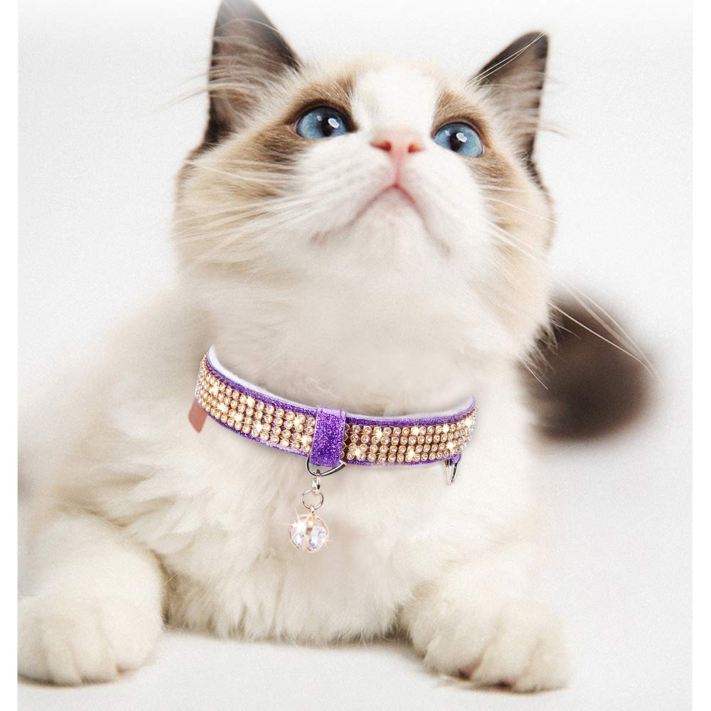 Petshome Cat Collar, Dog Collar, [Bling Rhinestones] Premium Pu Leather With Pendant Adjustable Collars For Big Cat And Small To Medium Dog Small Purple