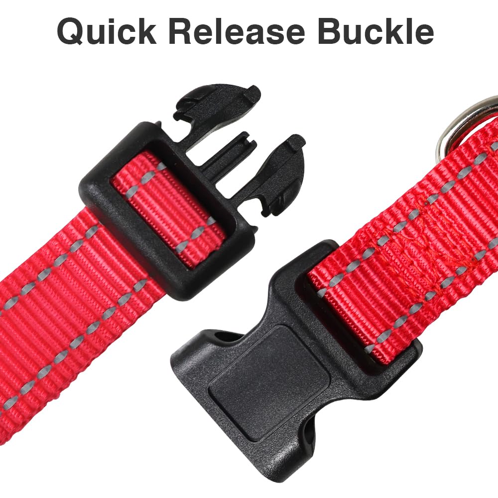 Taglory Reflective Adjustable Dog Collars For Puppy Small Medium Large Dogs, Thin Nylon Webbing And Quick Release Plastic Buckle(Red,Large)