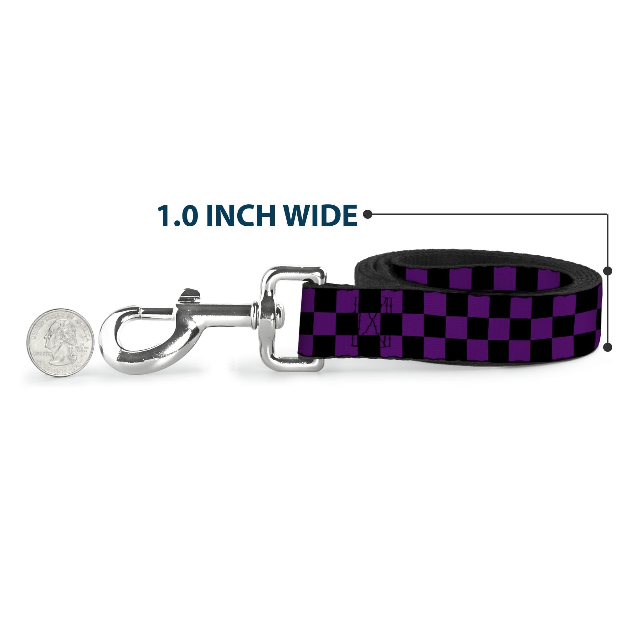 Dog Leash Checker Black Purple 4 Feet Long 1.5 Inch Wide