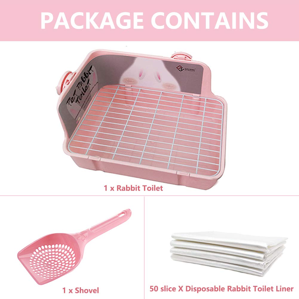 Bunny Litter Box With Grate, Rabbit Corner Litter Pan, Pet Toilet Potty Trainer With Scoop & Disposable Liner For Guinea Pig Ferrets Chinchilla