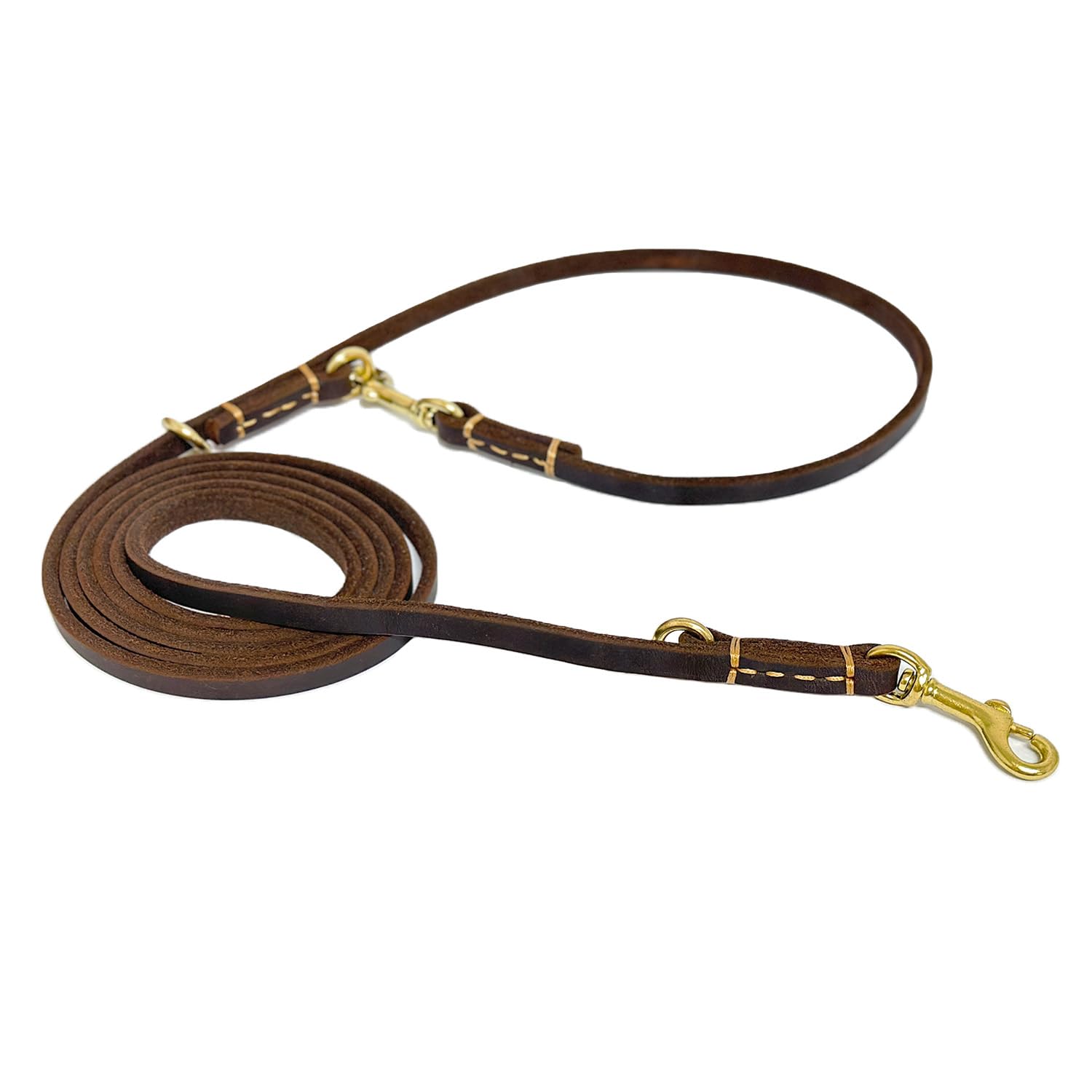 Multi Function 8ft Genuine Leather Hands Free Dog Training Leash for Puppy Small and Medium Dogs (8 Foot*3/8 inch, Brown)