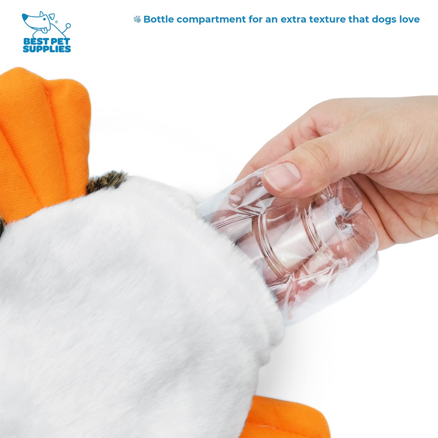 Best Pet Supplies 2-In-1 Stuffless Squeaky Dog Toys With Soft, Durable Fabric For Small, Medium, And Large Pets, No Stuffing For Indoor Play, Holds A Plastic Bottle - 1Wild Duck, Pig, Medium