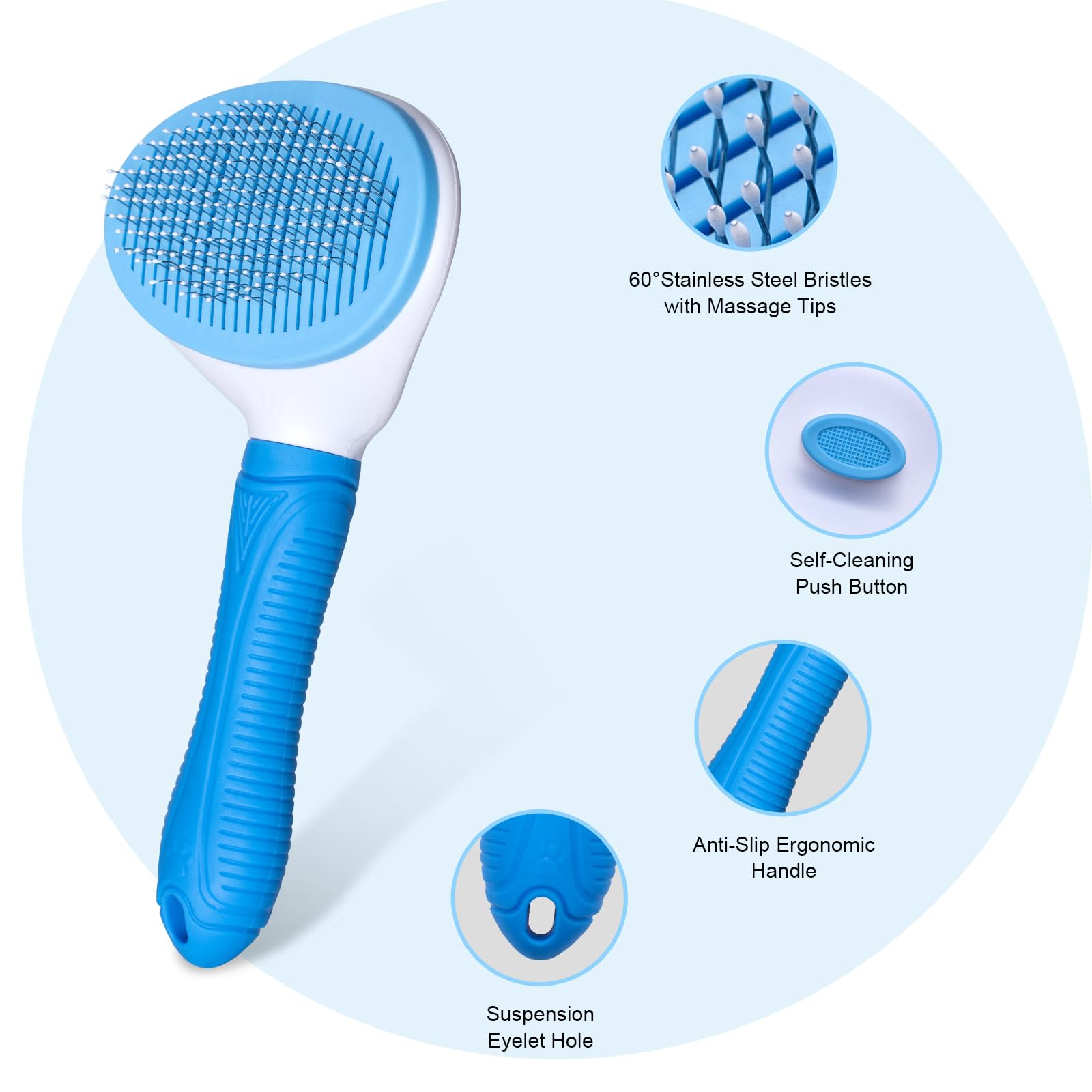 Self Cleaning Slicker Brush For Pet Grooming - Removes Loose Undercoat And Sheds, Suitable For Long And Short Hair Cats And Dogs