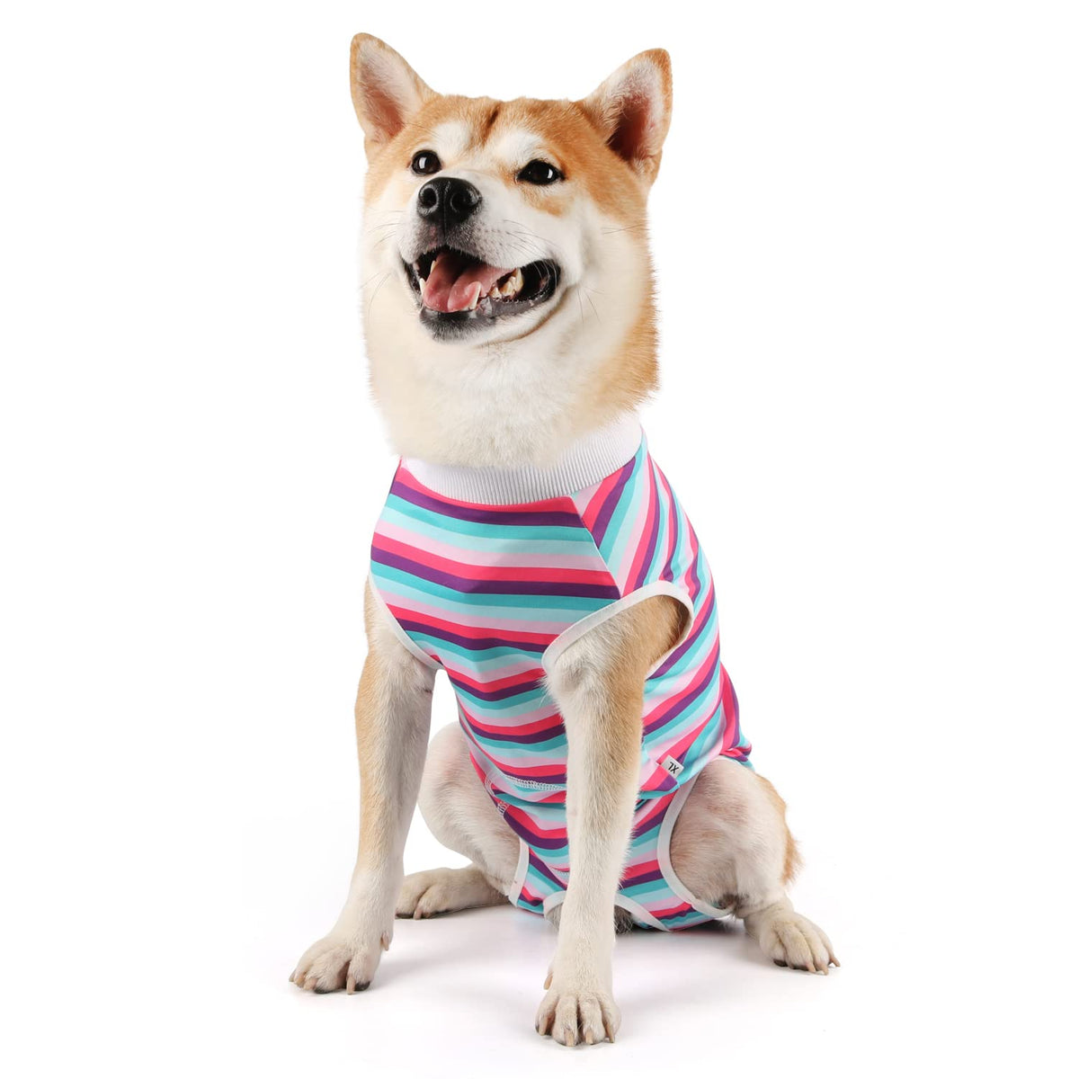 Etdane Recovery Suit For Dog Cat After Surgery Dog Surgical Recovery Onesie Female Male Pet Bodysuit Dog Cone Alternative Abdominal Wounds Protector Blue/Pink Stripe/Medium