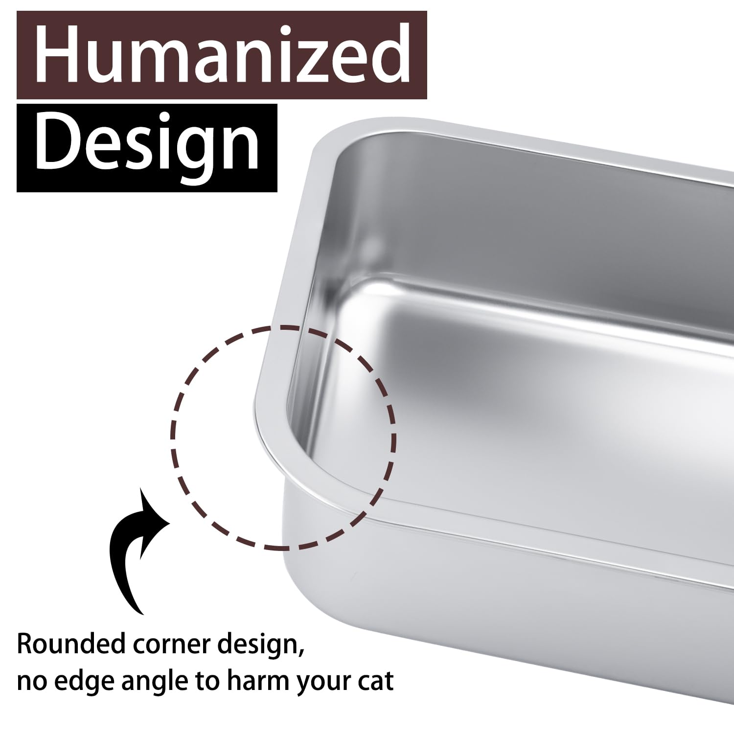 Small Stainless Steel Litter Box for Kittens, 15.5''  11.6''  4'' Metal Litter Box for Kitten Rust-Proof, Non Stick, No Smell, E