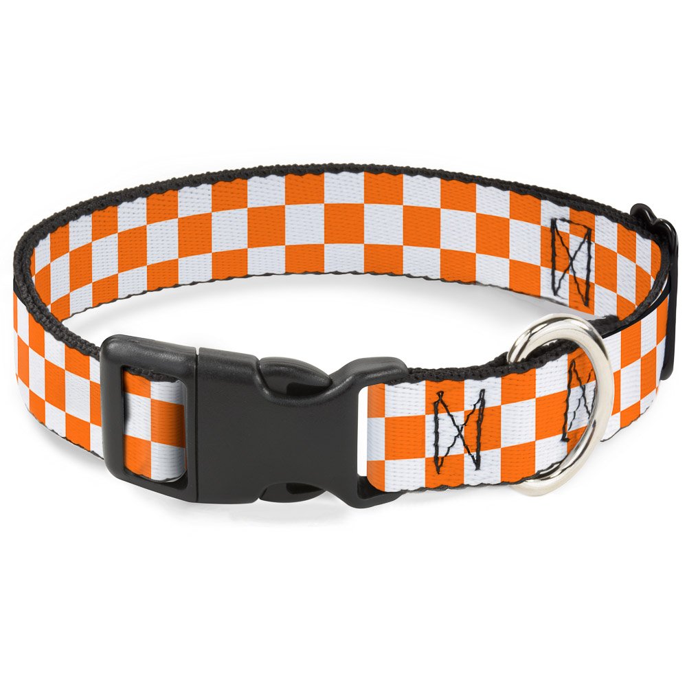 Buckle-Down Plastic Clip Collar - Checker White/Tn Orange - 1' Wide - Fits 15-26' Neck - Large
