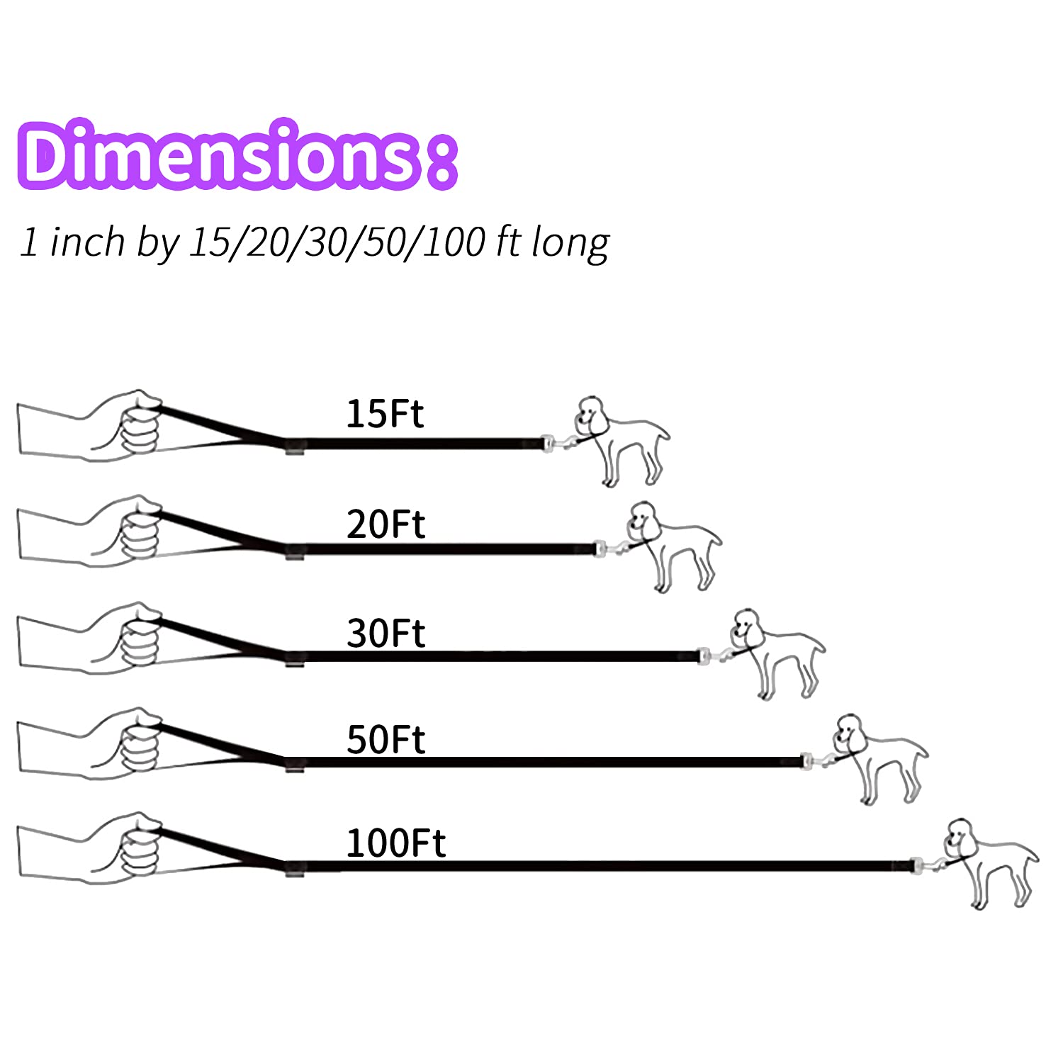 Hikiss Long Dog Leash Obedience Recall Training Agility Lead With Thickening Material For Large Dog - 15Ft 20Ft 30Ft 50Ft 100Ft Training Leash(Purple 15Ft)