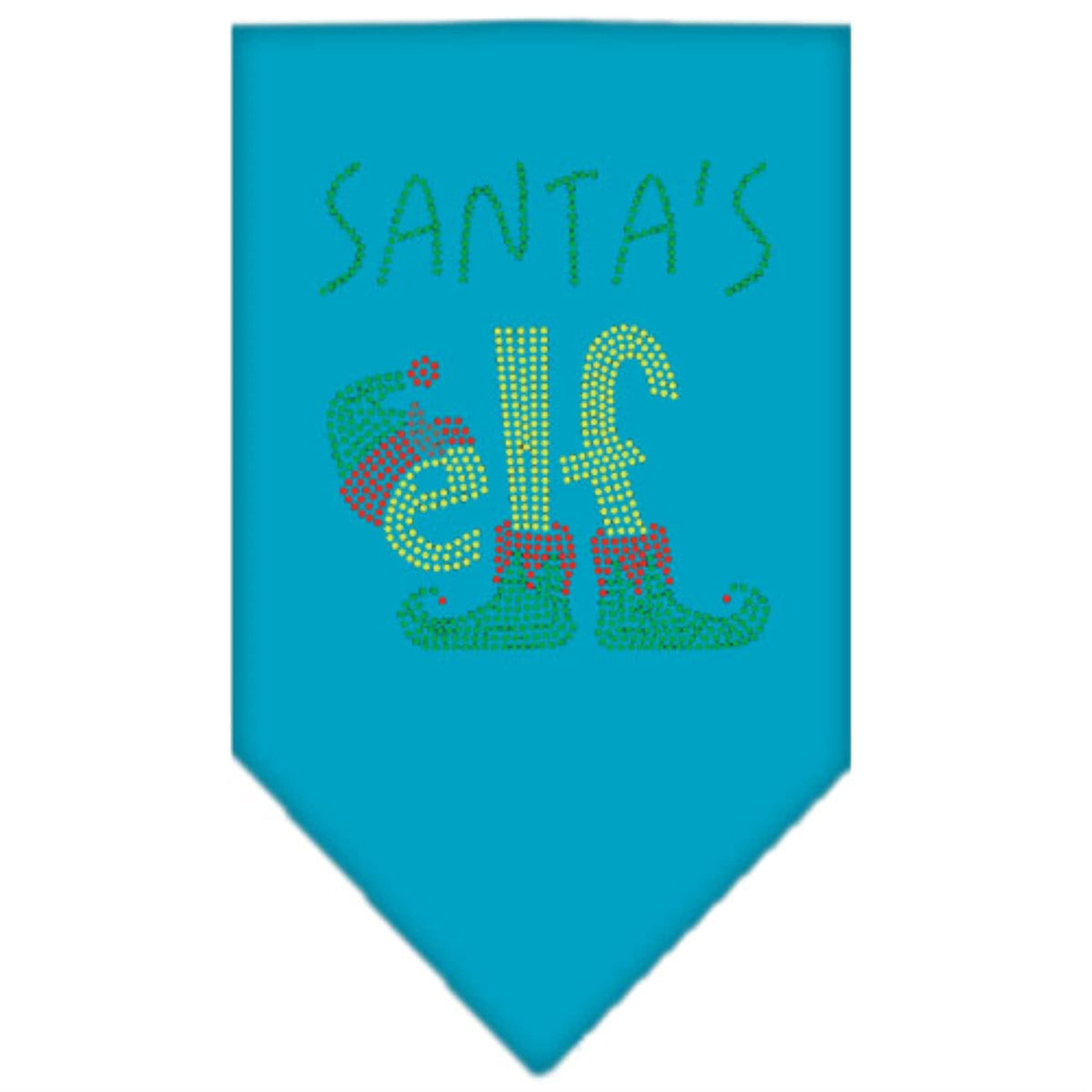 Christmas Pet and Dog Bandana Rhinestone, &quot;Santa's Elf&quot; Turquoise Small
