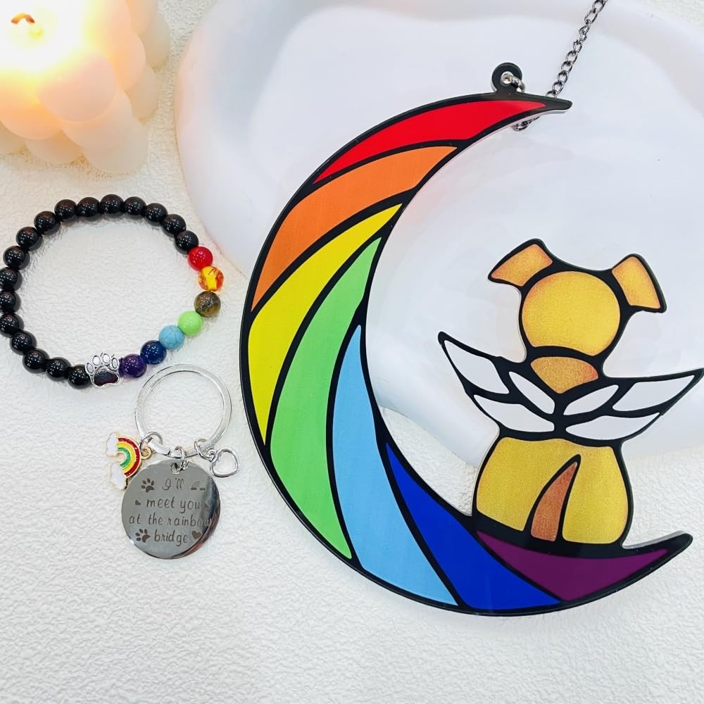 Weishenghuo Dog Memorial Gifts For Loss Of Dog,Dog Memorial Sun Catcher, Pet Loss Sympathy Gift,Dog Death Sympathy Gifts,Rainbow